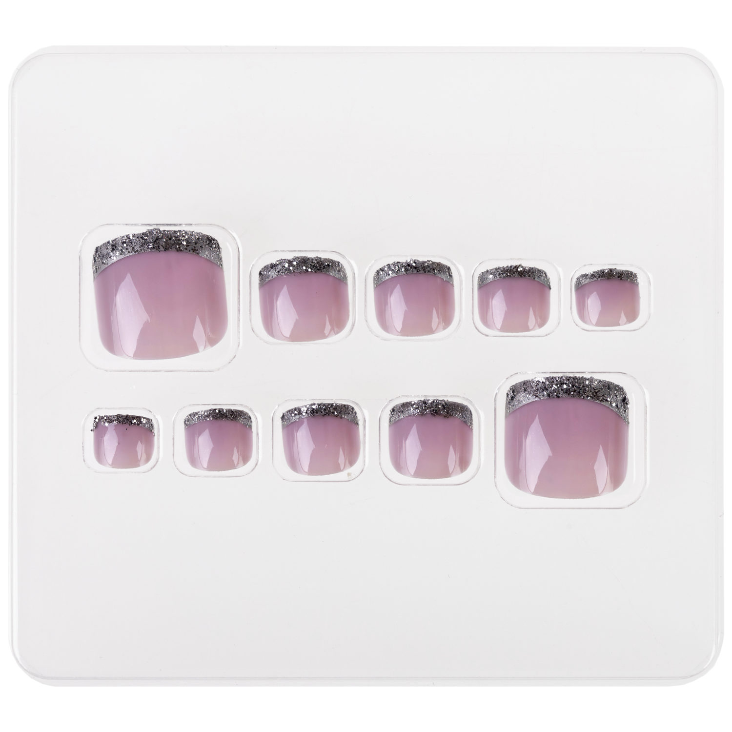 Набор накладных ногтей на клеевой основе Lukky Нэйл-Арт Pedicure style #7, Glitter French, 10+