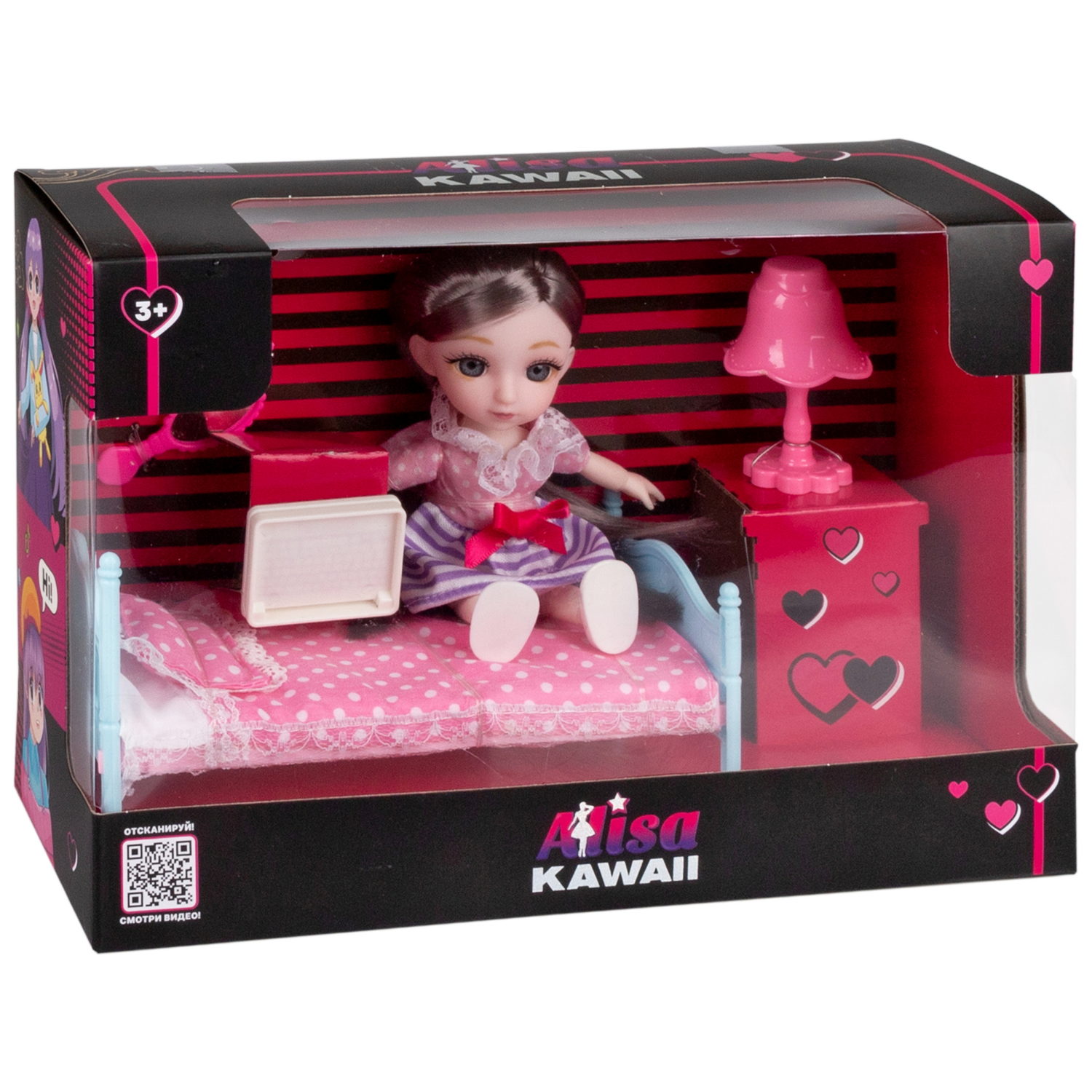 Alisa Kawaii mini, набор "Спальня", кукла 15,2 см