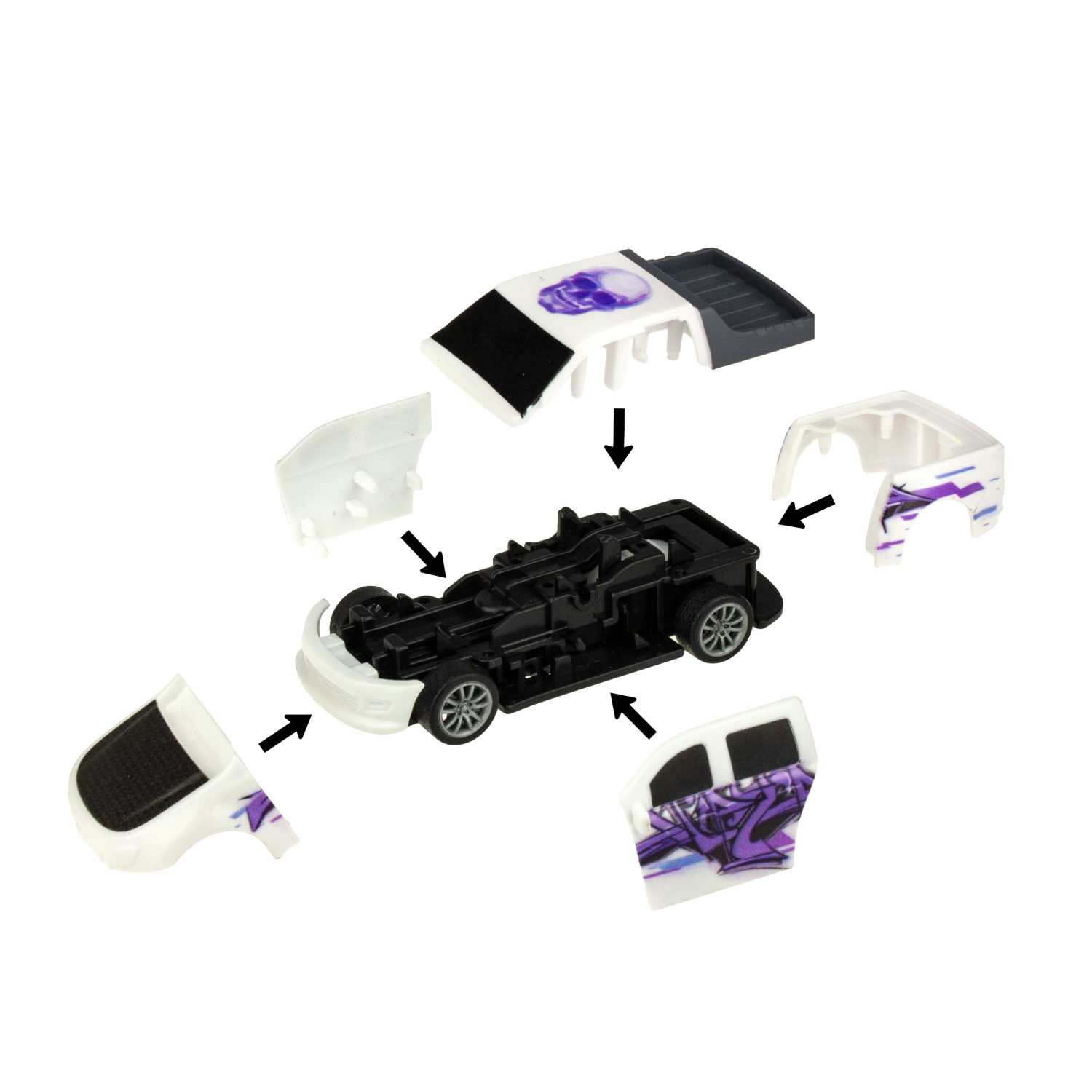 Машинка инерционная 1TOY CrashFest Graffity 2в1, разборная, гоночная, спортивная, 10 см