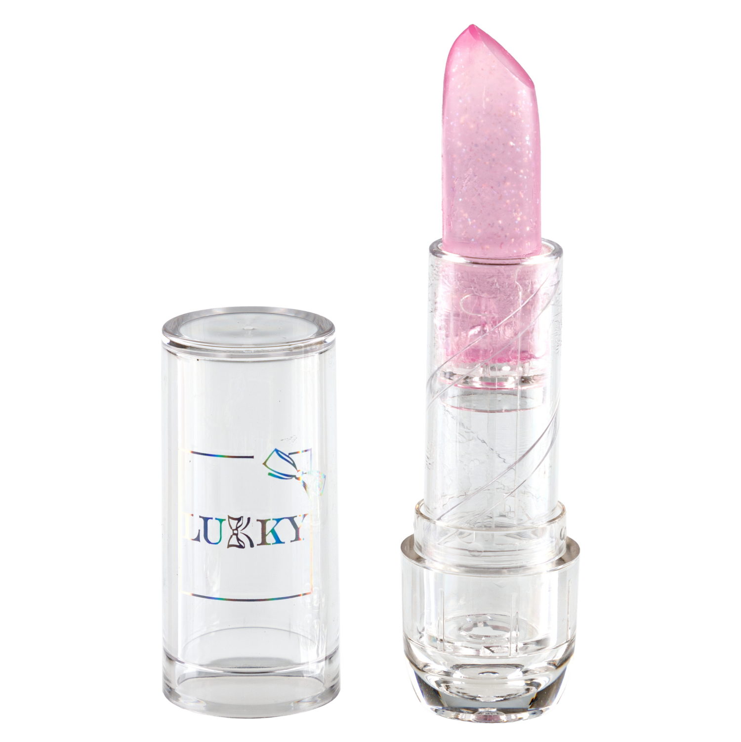 Lukky Magic Crystal блестящая помада, меняющая цвет на розовый, цвет  розовый с блестками, с ароматом лесных ягод 3,4 гр, блистер