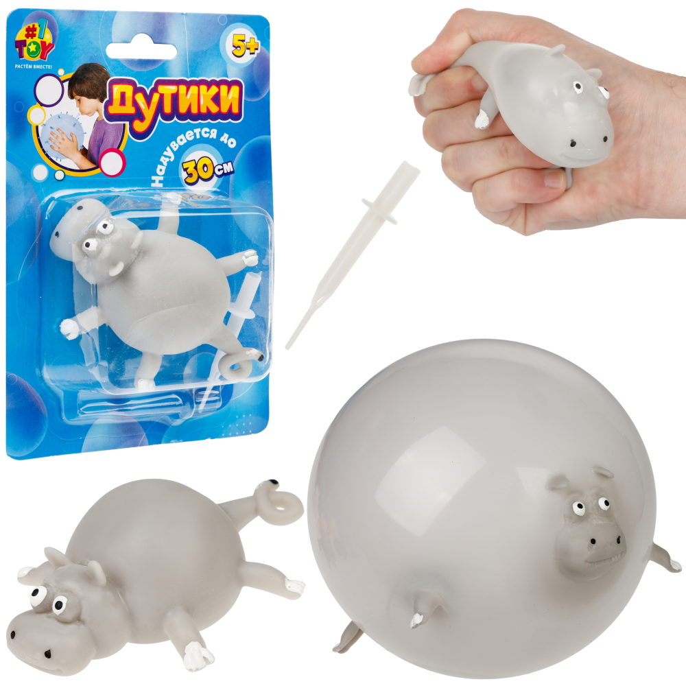 Игрушка ДУТИКИ 1TOY Животные, максимальный размер 30 см, бегемот