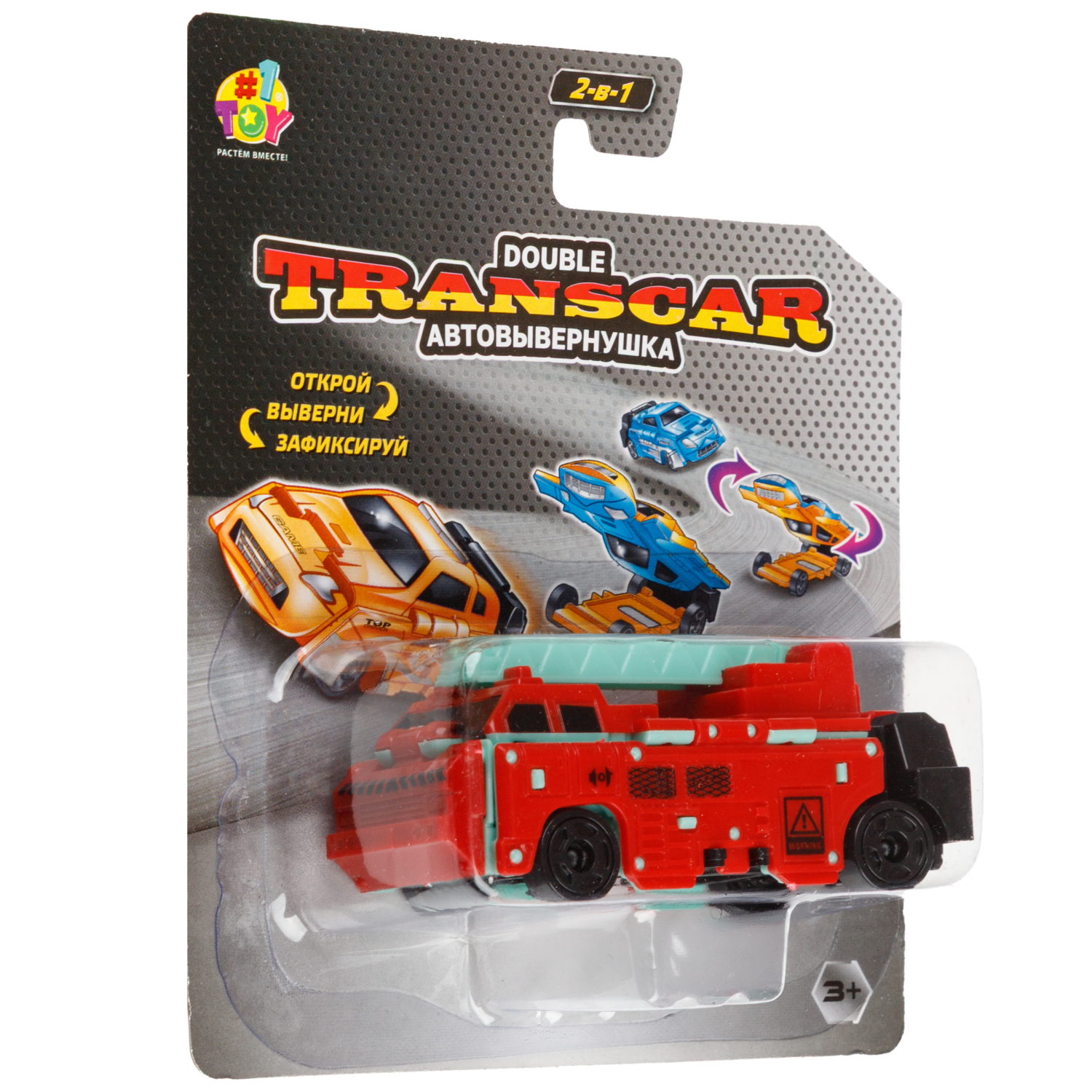 Машинка 2в1 1TOY Transcar Double: Автофургон - Автокран, 8 см
