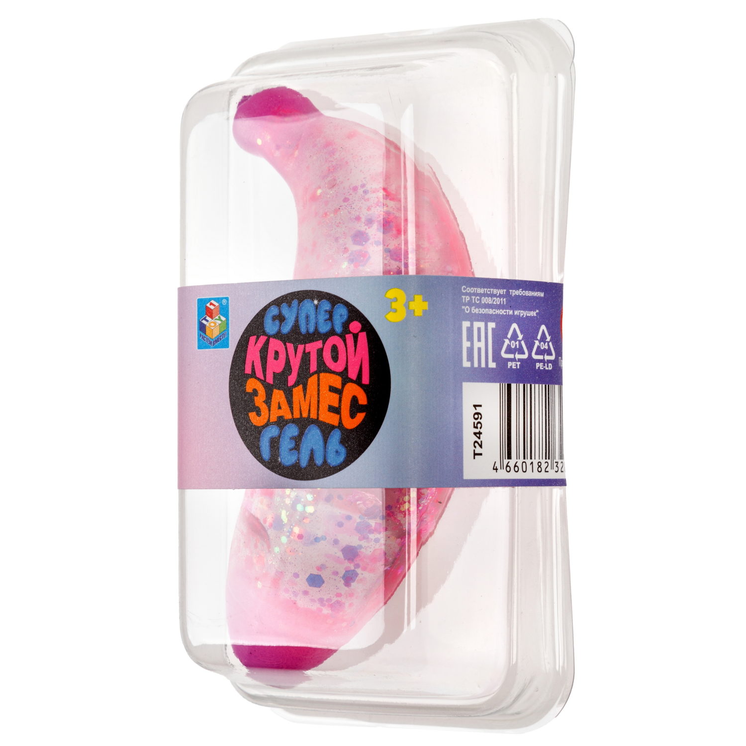 Антистресс-игрушка для рук 1TOY Крутой замес Супергель Банан с блестками, 11 см, 6 цветов в ассортименте