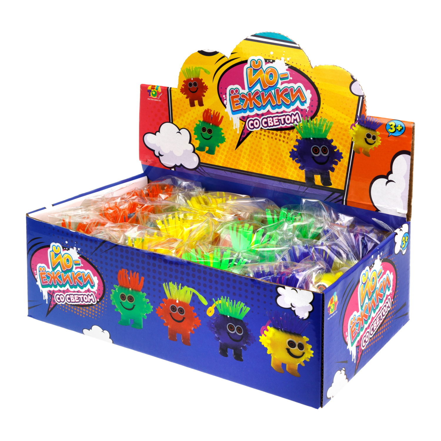 Светящаяся антистресс-игрушка для рук 1TOY Йо-Ёжик Тролль, для детей и взрослых, 4 вида в ассортименте