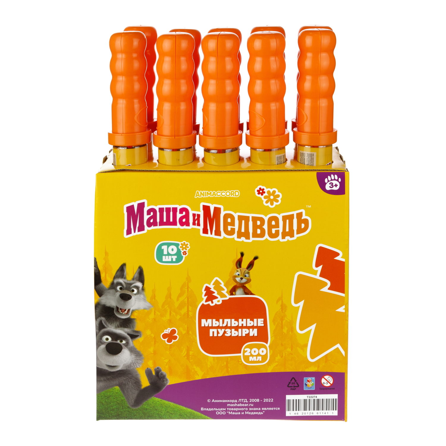 Мыльные пузыри 1TOY Маша и Медведь колба 200 мл