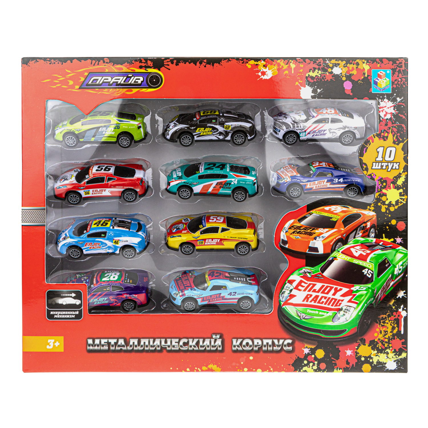 Набор машинок 1TOY Драйв, металлические машинки, инерционные, набор 10 штук