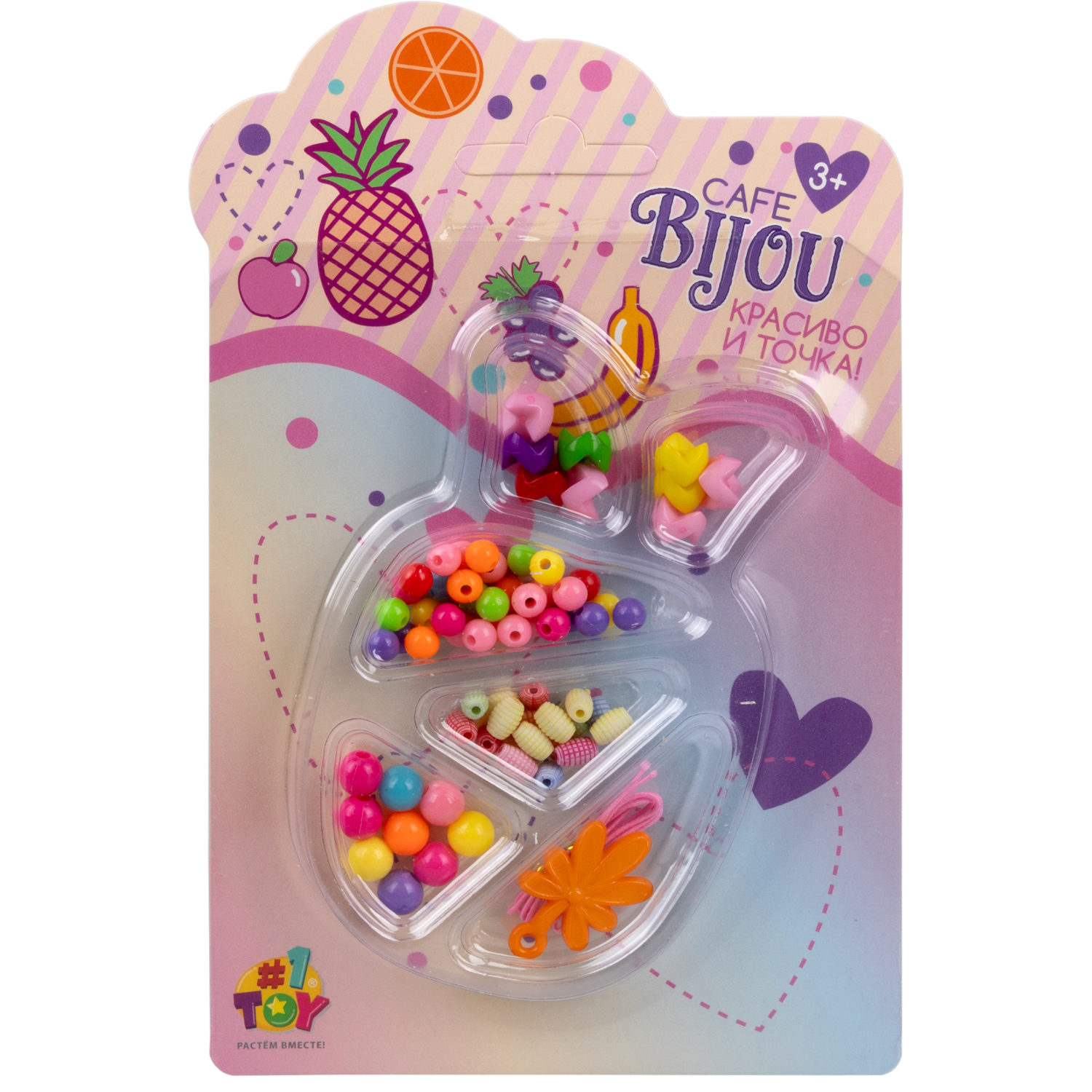 1TOY наб.бусин."Café Bijou" фрукты 5 видов в асс., блистер 12*19см, 20 шт.в дб.