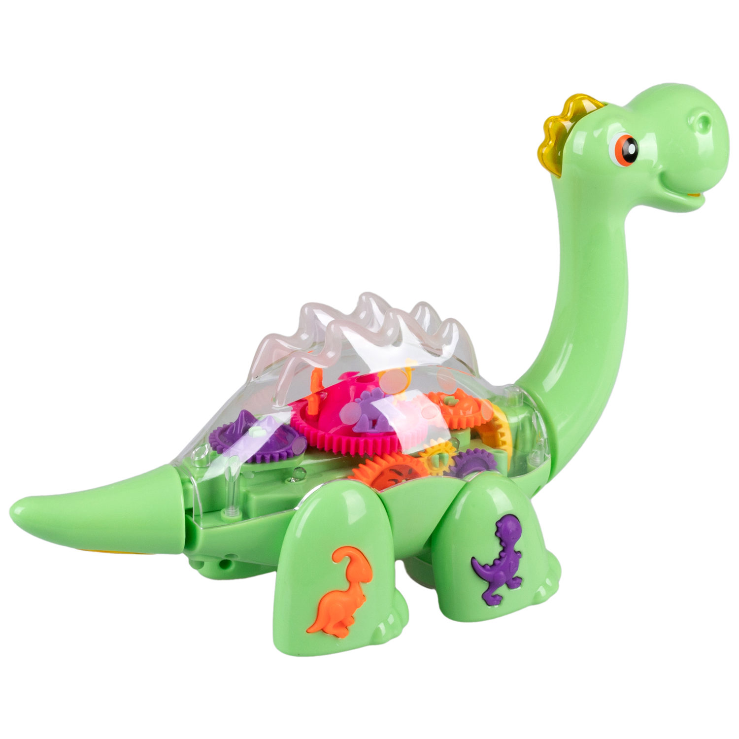 Динозавр игрушка 1TOY Движок «Брахиозавр», прозрачная с шестеренками, со светом и звуком, 1 шт.