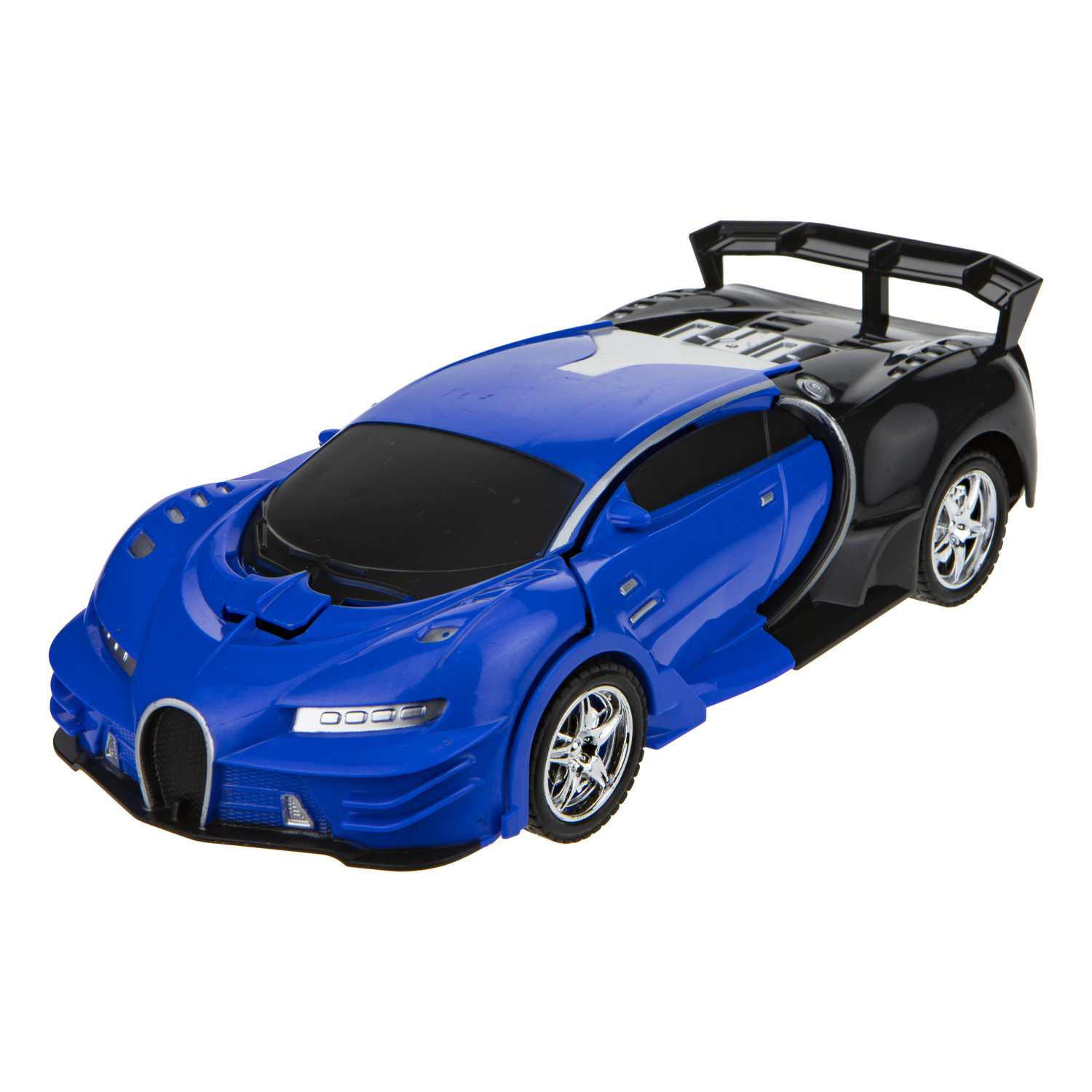 1TOY Трансботы, 1:18 на р/у 27МГц, трансформирующийся в легковую машину 20 см,, 2 цветра синий, красно-черный