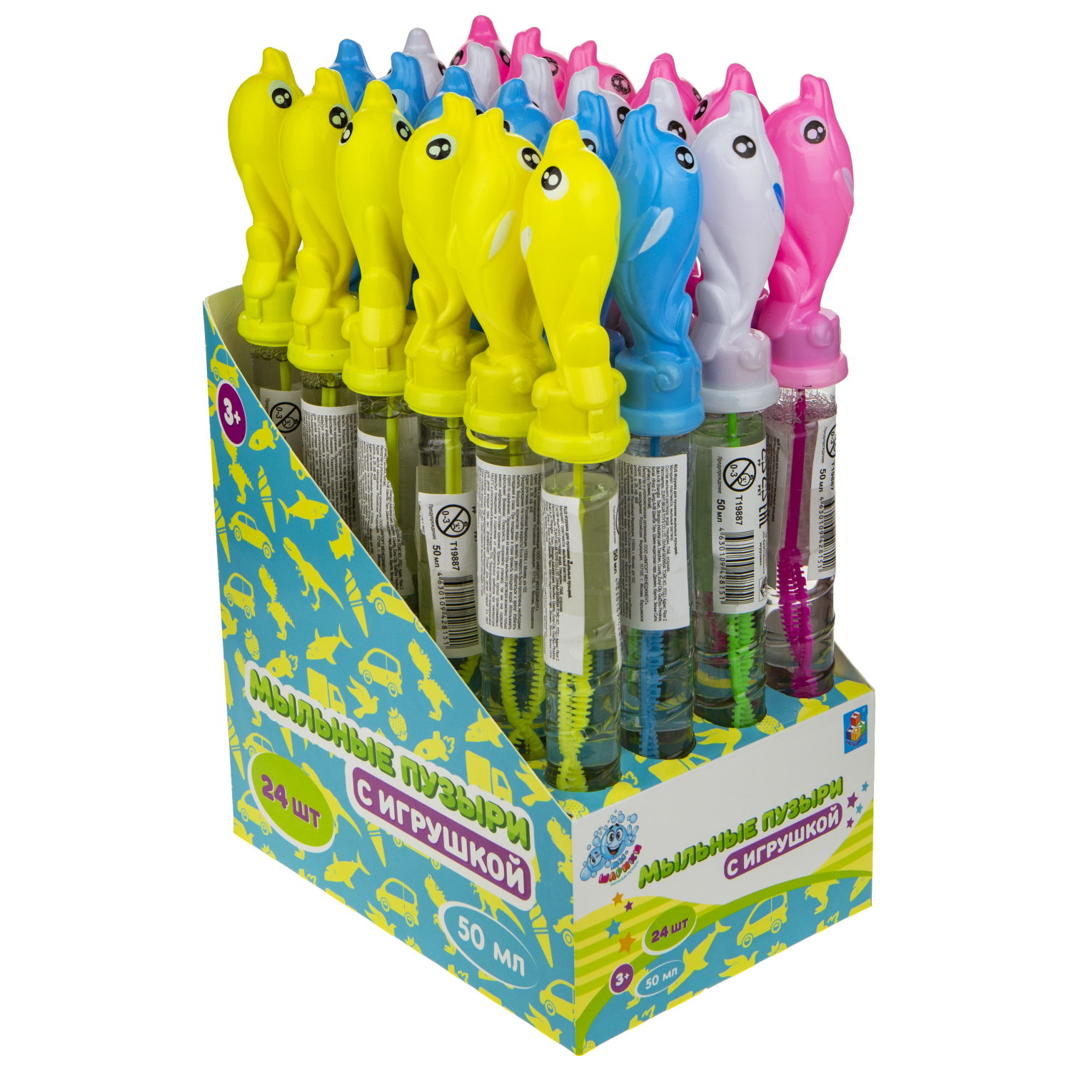 Мыльные пузыри с игрушкой 1TOY Мы-шарики! Дельфин, 50 мл, 4 цвета в ассортименте