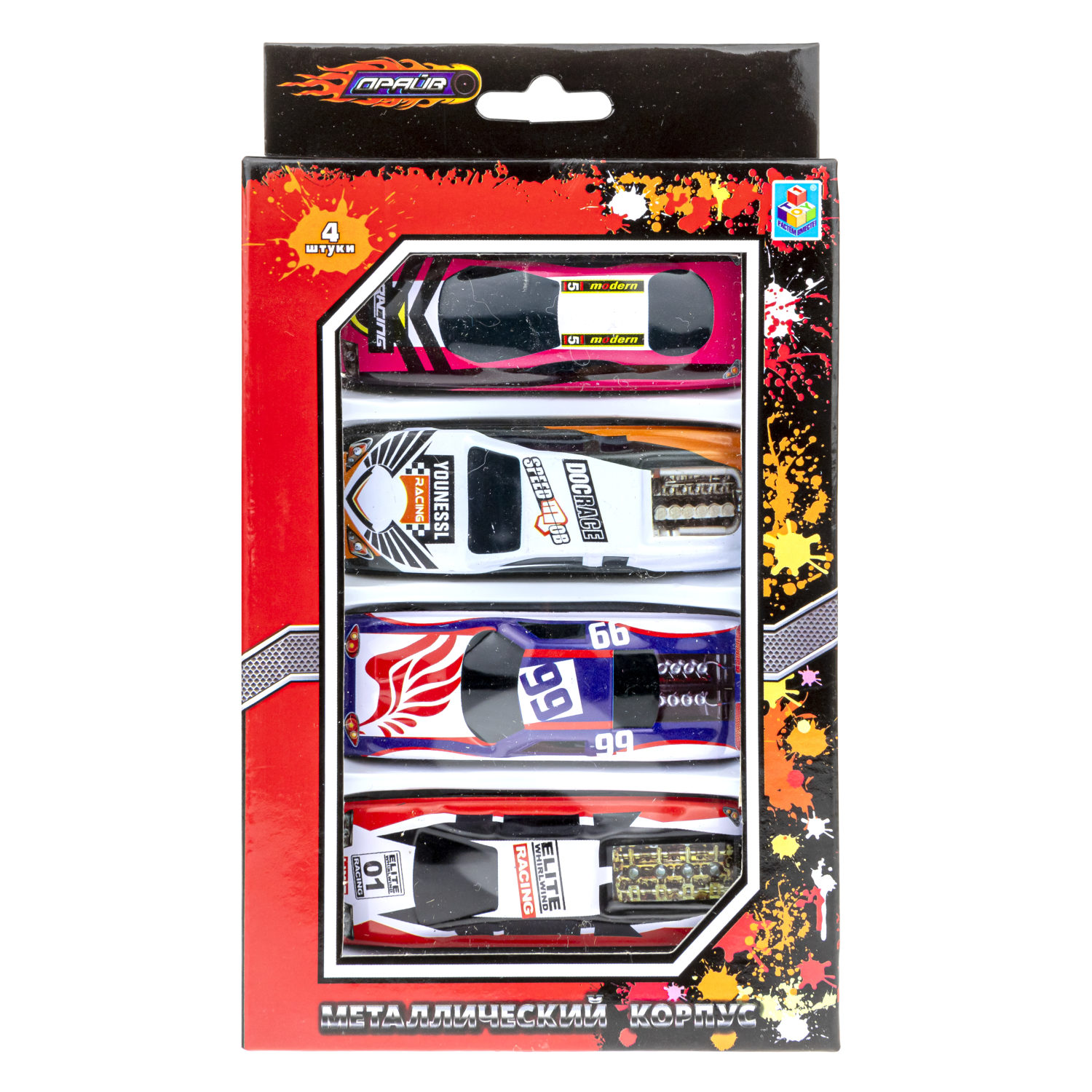 Набор металлических машинок 1TOY Драйв, гоночные, маленькие, 7 см, 4 шт.