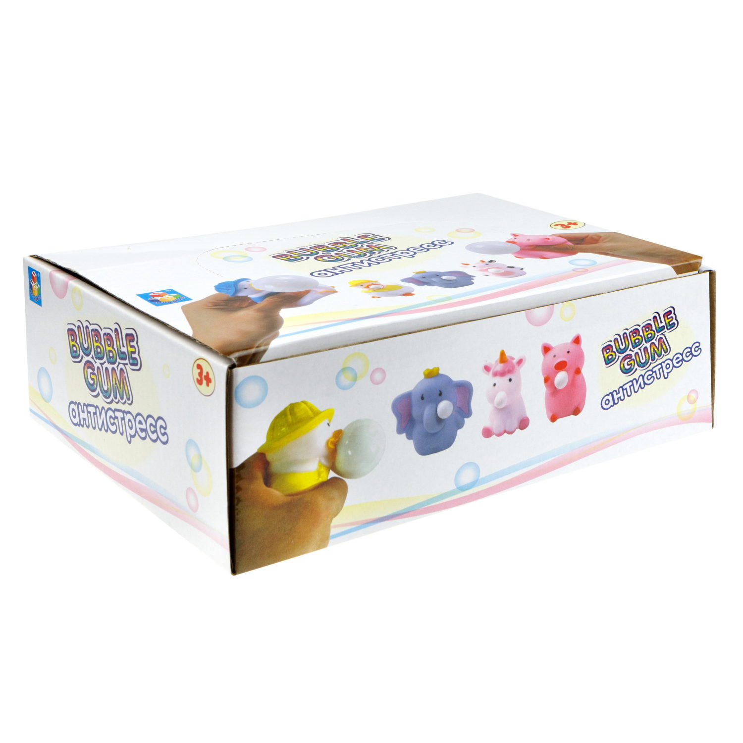 1toy Bubble Gum-антистресс "Животные" 6,5х6,5х5 см, 4 вида в асс., 12 шт. в д/б