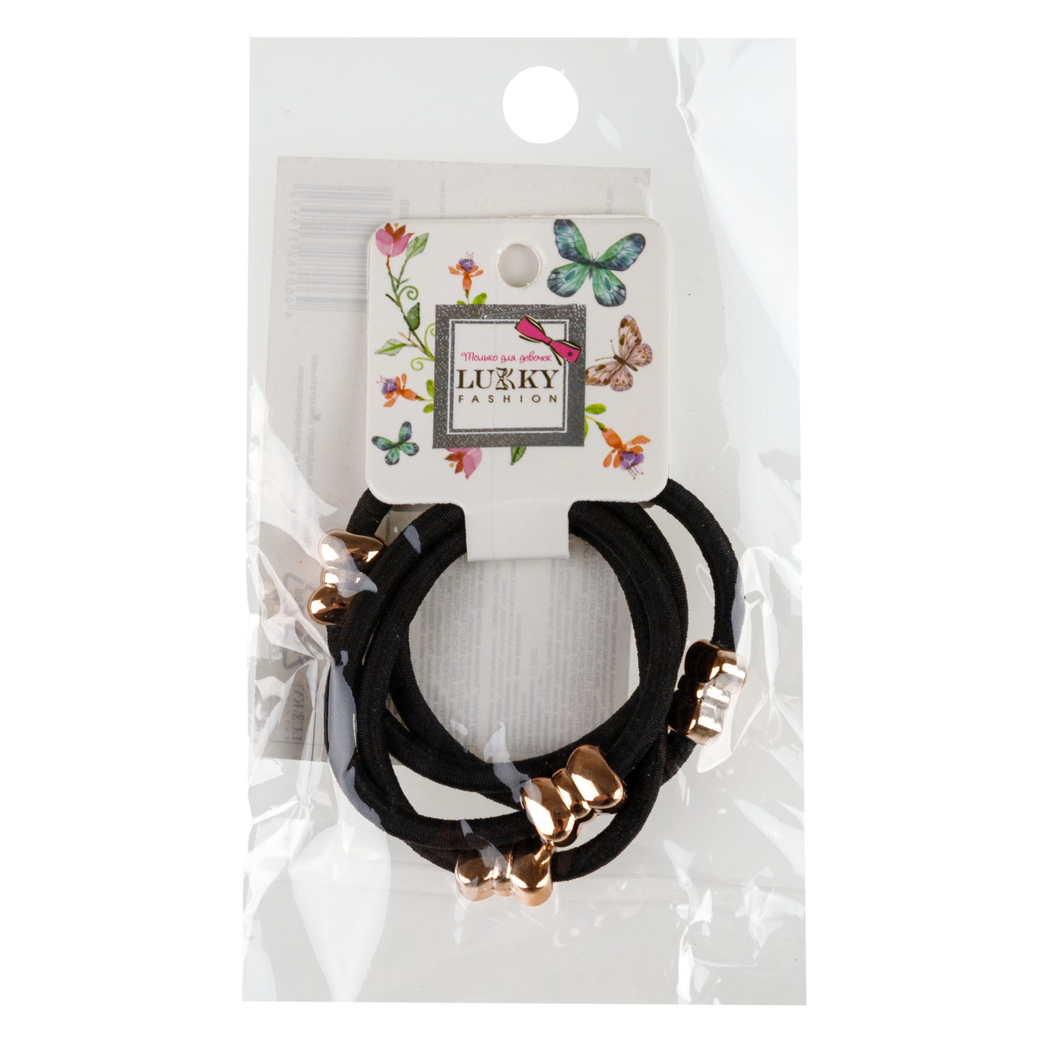 Lukky Fashion набор из 4 резинок для волос с метал.бантиком, 3 цвета в ассортименте: черный, золотой, красный микс