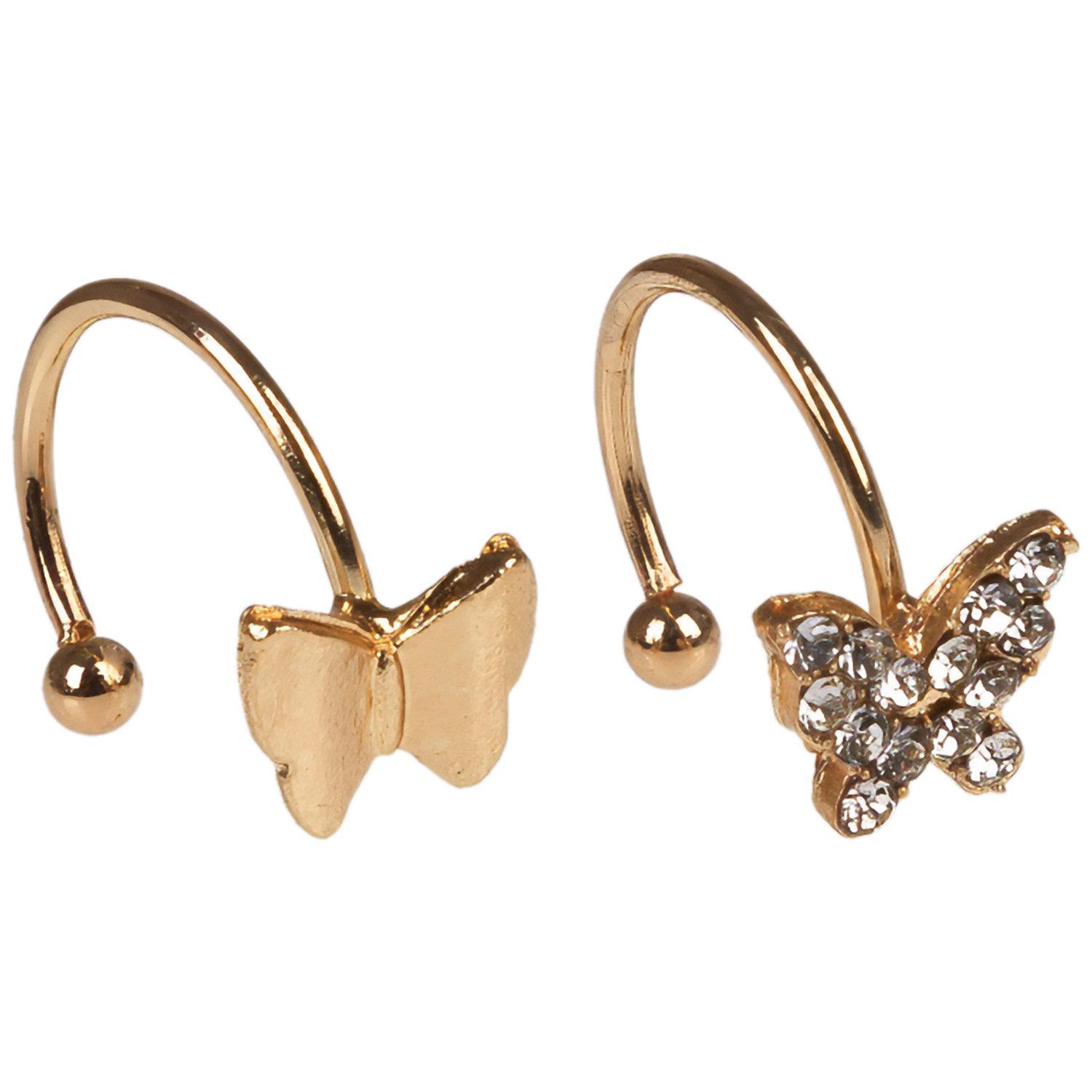 Набор из 3 асимметричных сережек Lukky Fashion "Бабочка из розовых страз" с подвеской