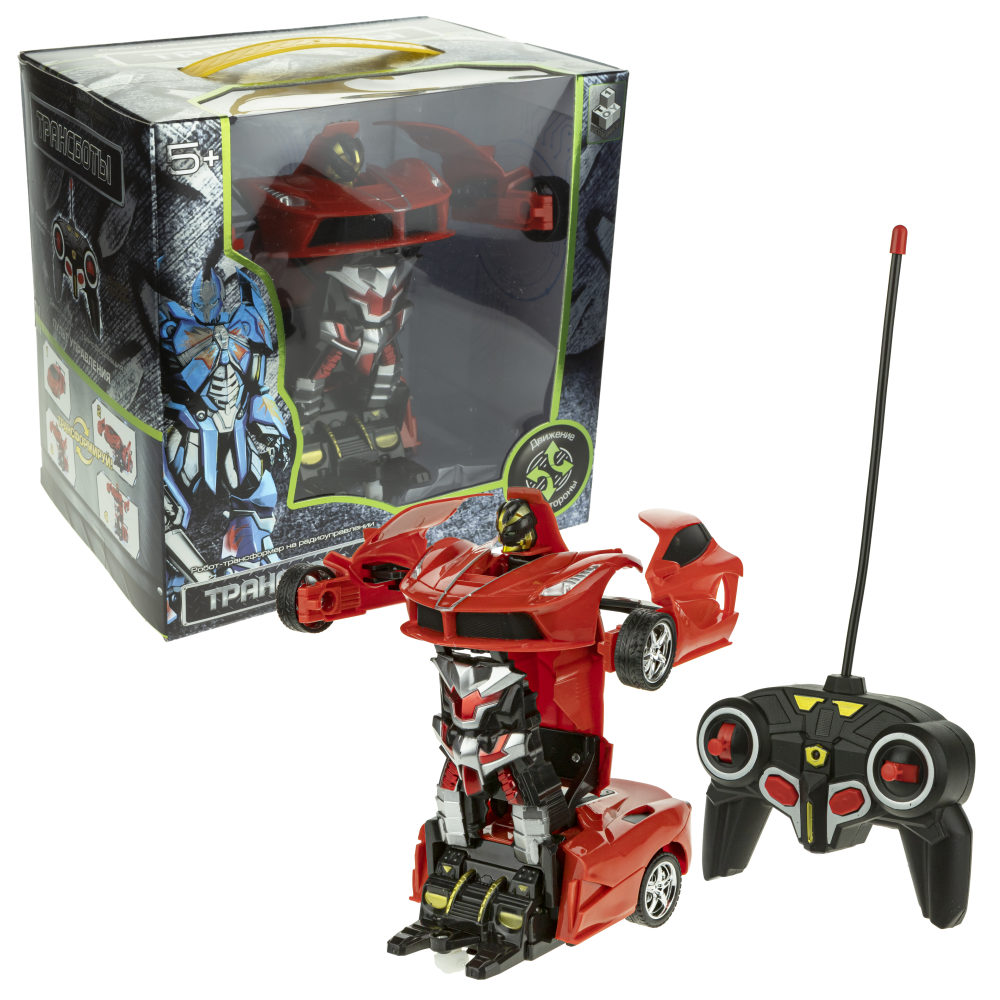 1TOY Трансботы, 1 к18 на р.у. 27МГц, трансформирующийся в легковую машину 20 см, 2 цвета желтый, красный