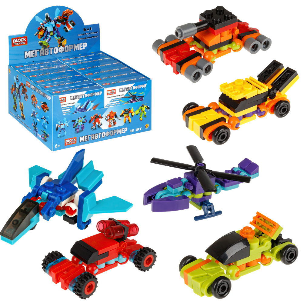 Конструктор 1TOY Blockformers  "Мегавтоформер" 6 в 1, 6 видов, из 6 шт. собирается большой робот