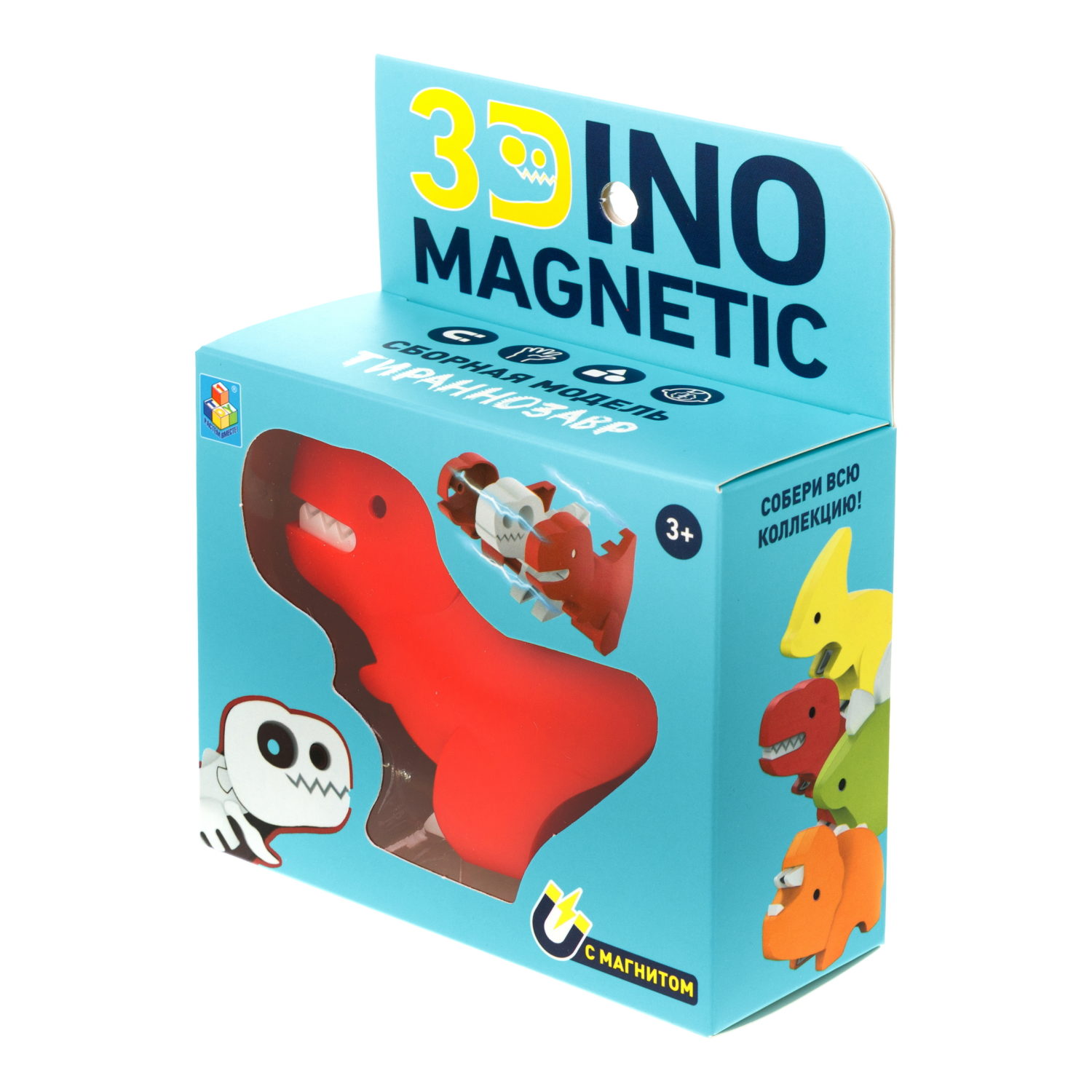 Игрушка динозавр 1TOY 3Dino Magnetic Тираннозавр, сборный, с магнитом, для развития моторики и сил рук, цвет красный