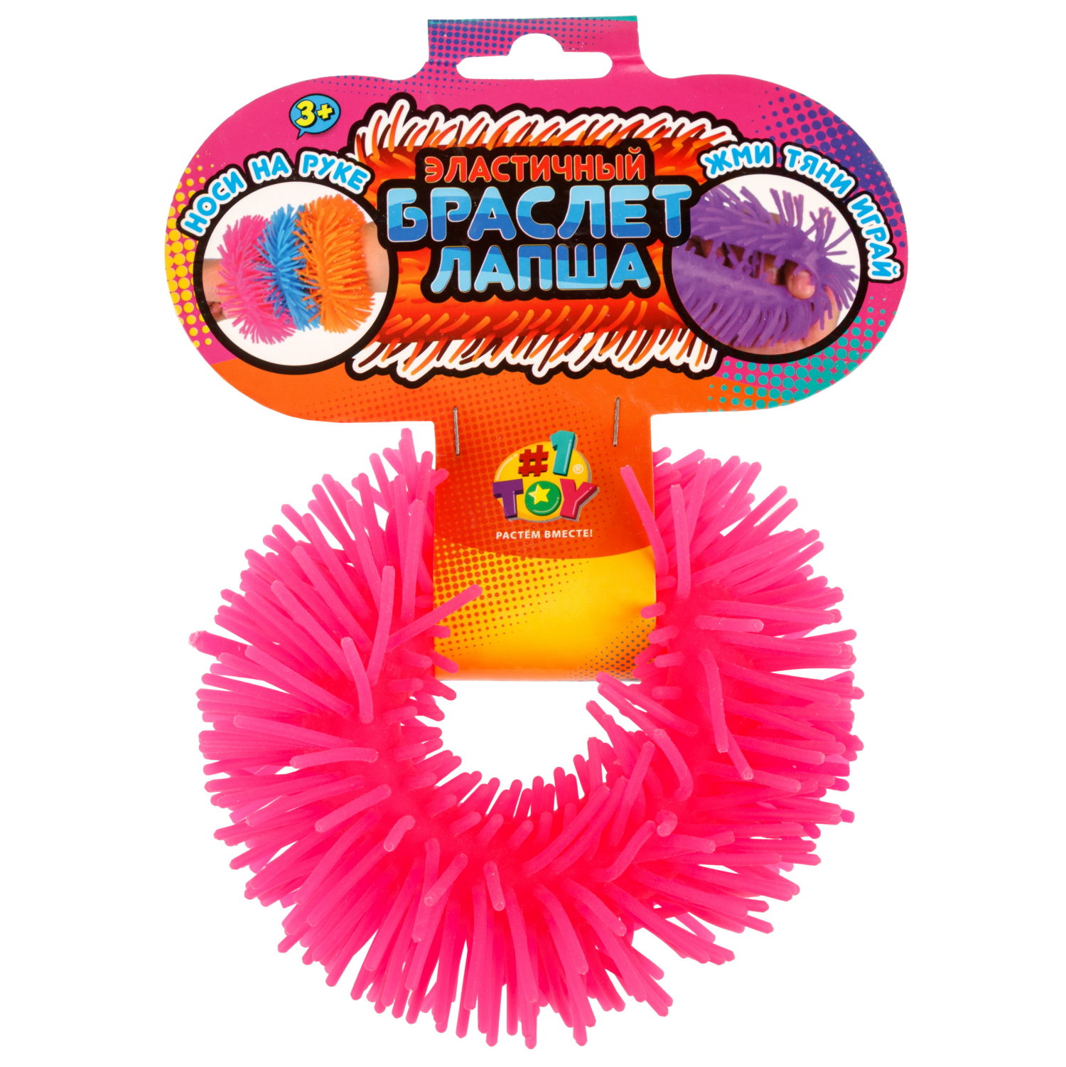 1TOY эластичный браслет-антистресс ЛАПША, однотонный, 6 видов в асс.