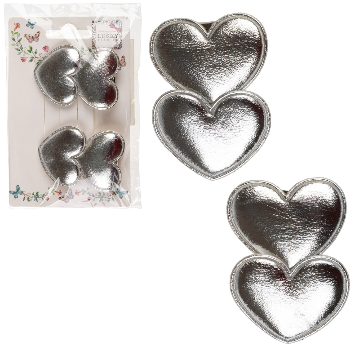 Заколки для волос Lukky Fashion Сердечки, детские, для девочки, зажимы, 4 цвета в ассортименте, набор 2 шт.