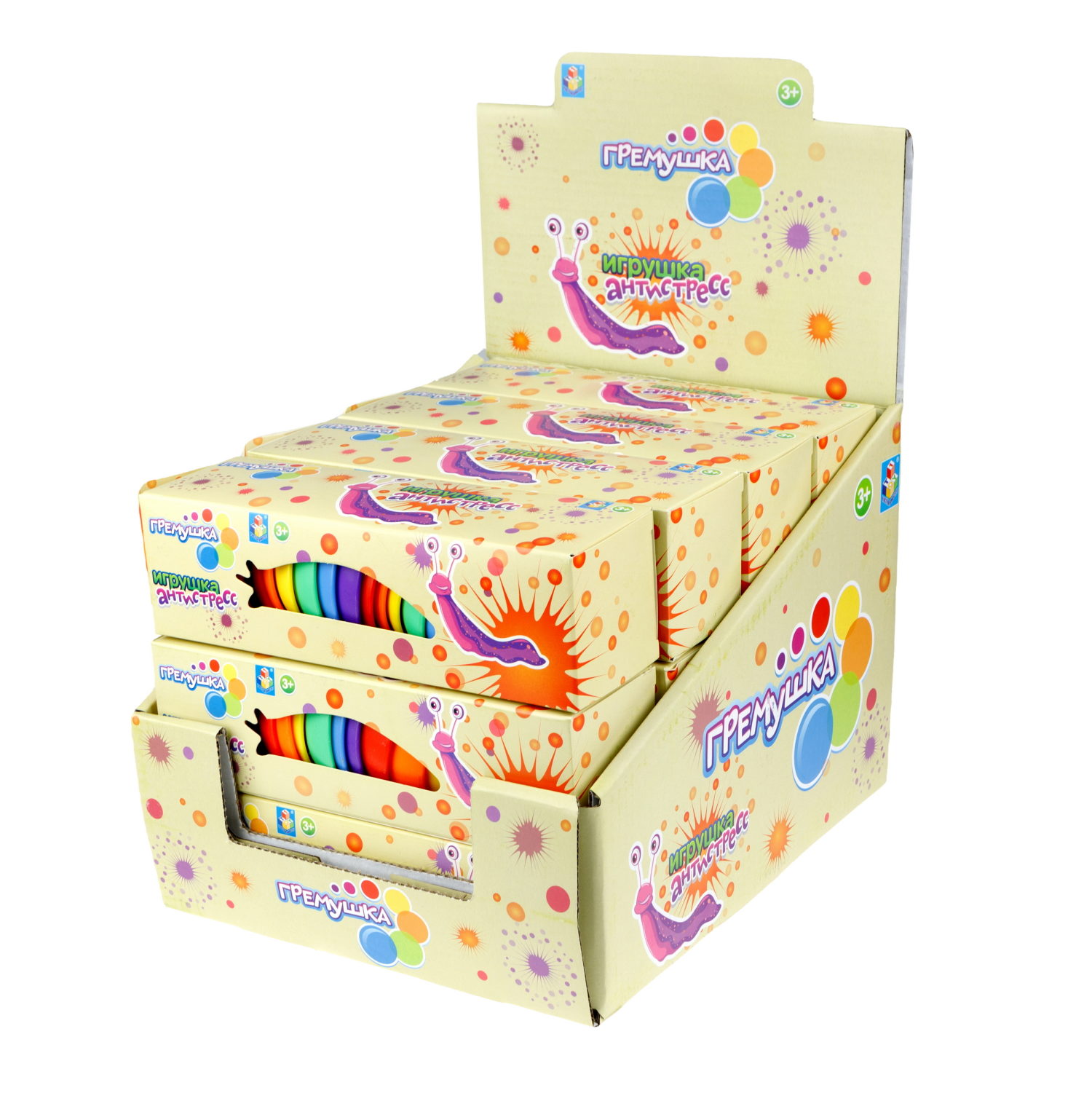 Развивающая антистресс-игрушка 1TOY Гремушка «Слизняк», 6 цветов в ассортименте