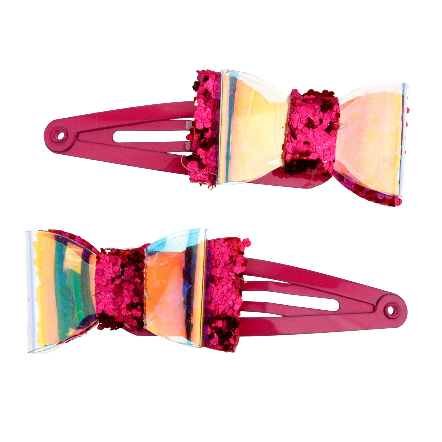 Набор заколок для волос Lukky Fashion Бантики голография с блестящкй посыпкой, клик-клак, 6 шт.