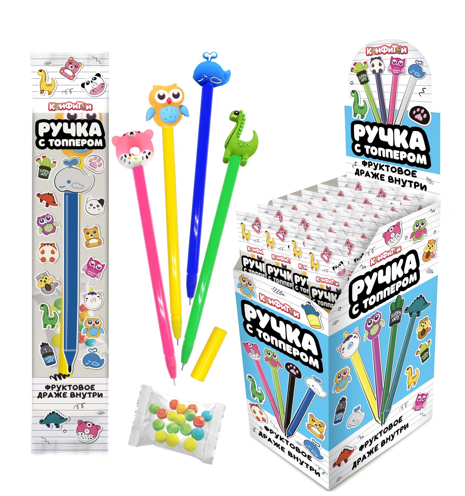 РУЧКА с топпером игрушка с конфетами, блок 24 шт. (2г х 24 х 12)