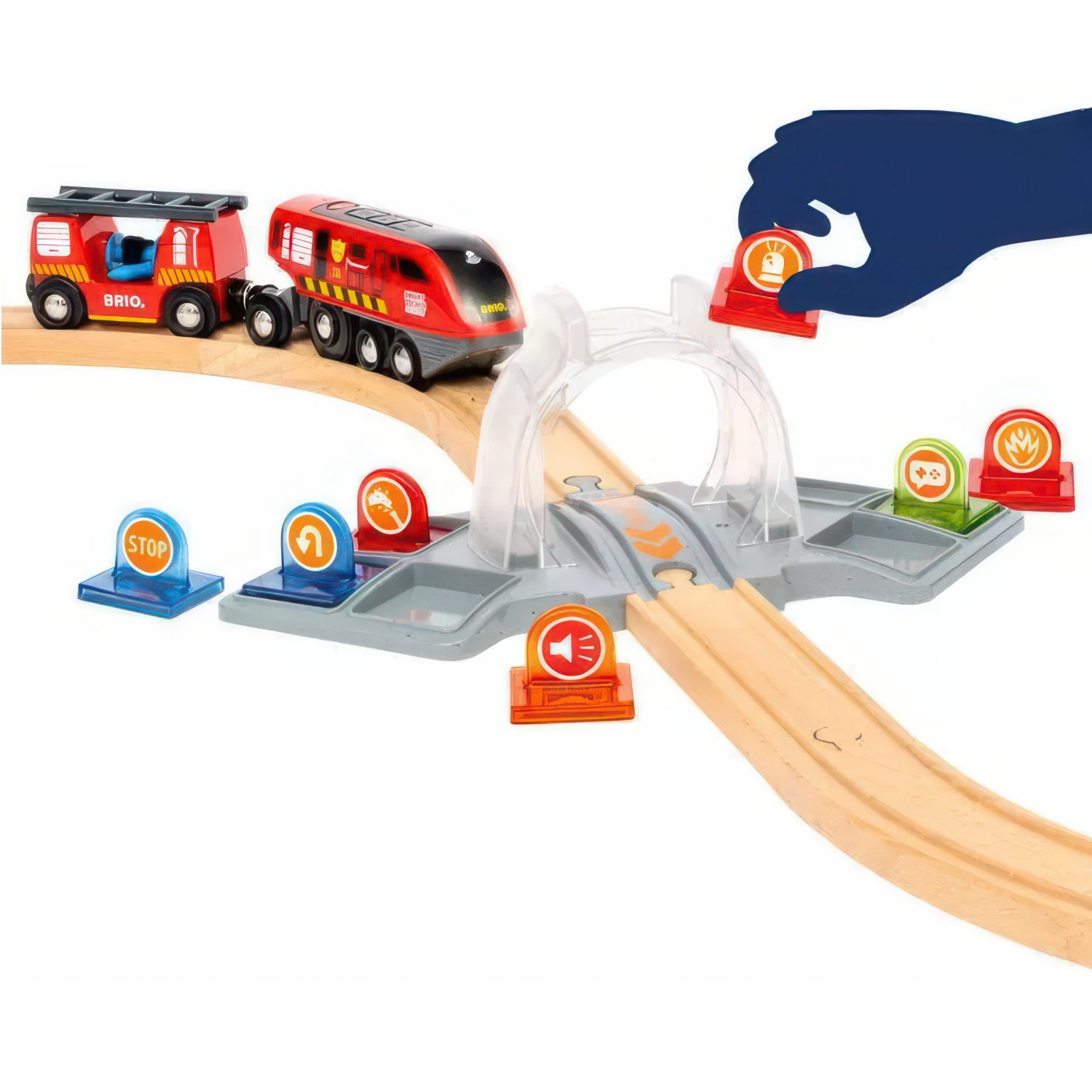 Деревянная железная дорога BRIO "Пожарный спасатель",звук, 41 деталь