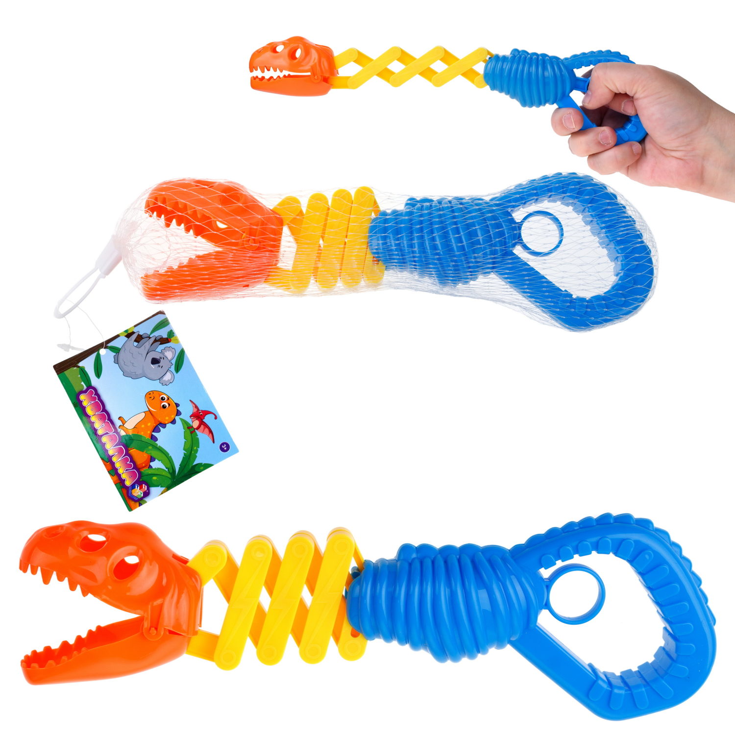 1TOY Хваталка в виде головы животного 24 см., 8 видов в ассорт., бирка, сетка