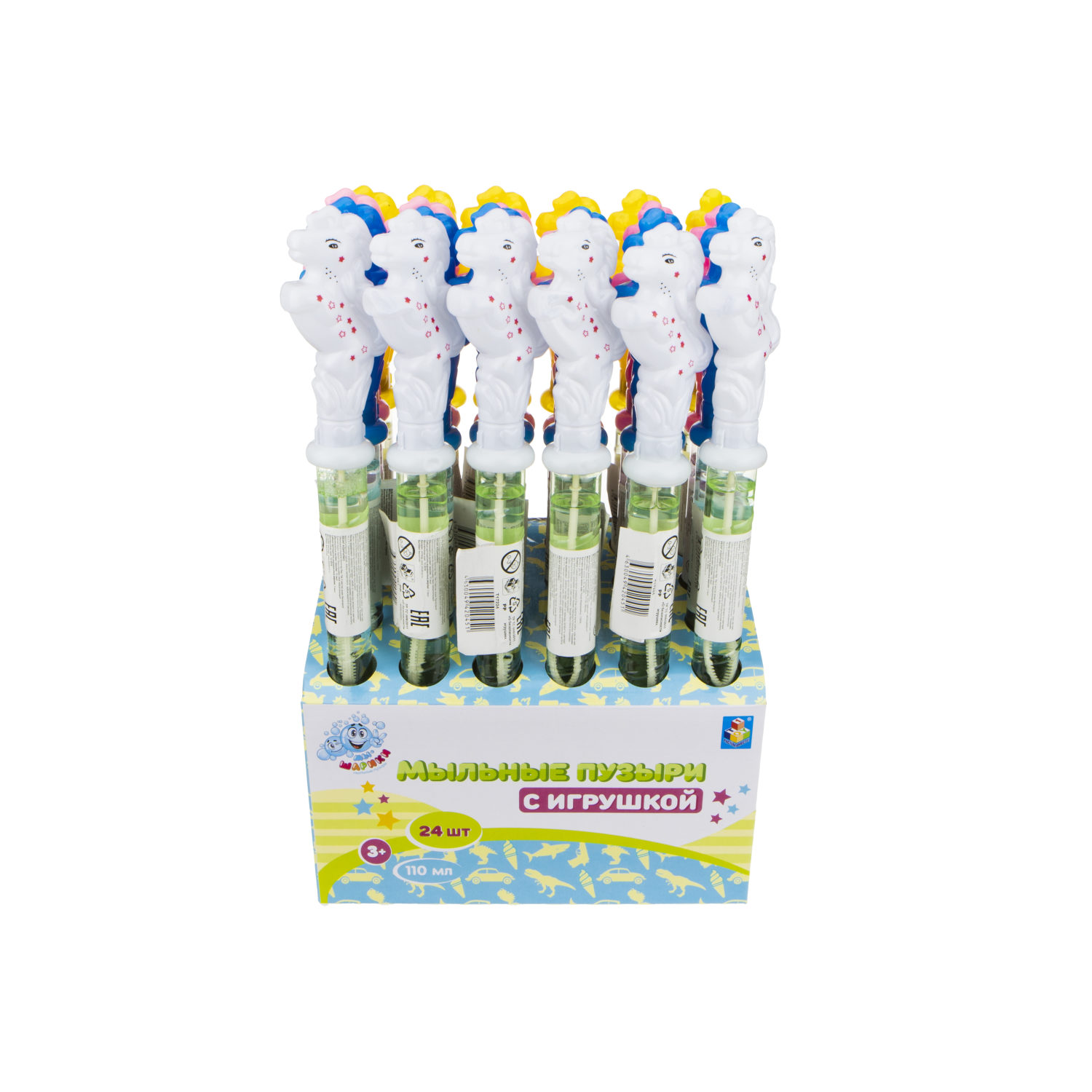 Мыльные пузыри с игрушкой 1TOY Мы-шарики! Лошадка, 110 мл, 4 цвета в ассортименте