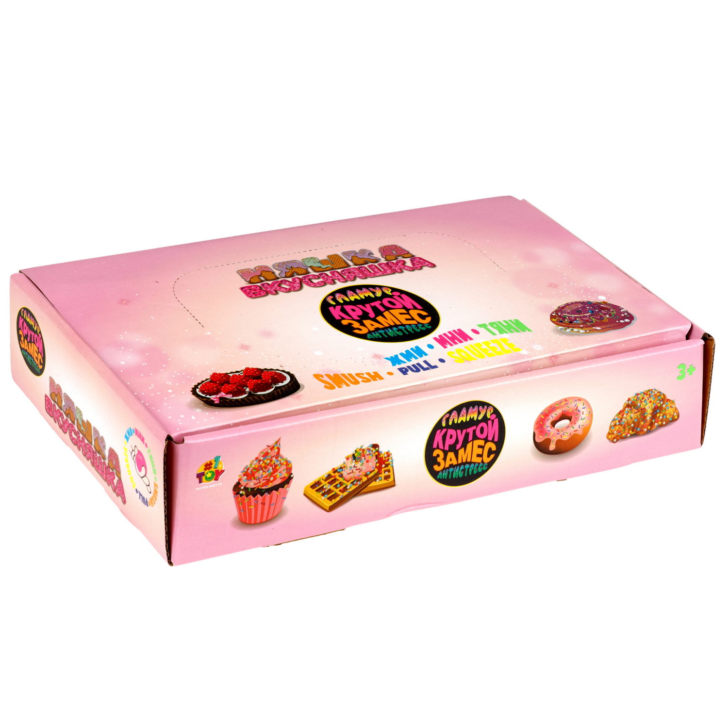 Антистресс-игрушка 1TOY Крутой замес Няшка-вкусняшка клубничное пирожное, 6х6х3 см