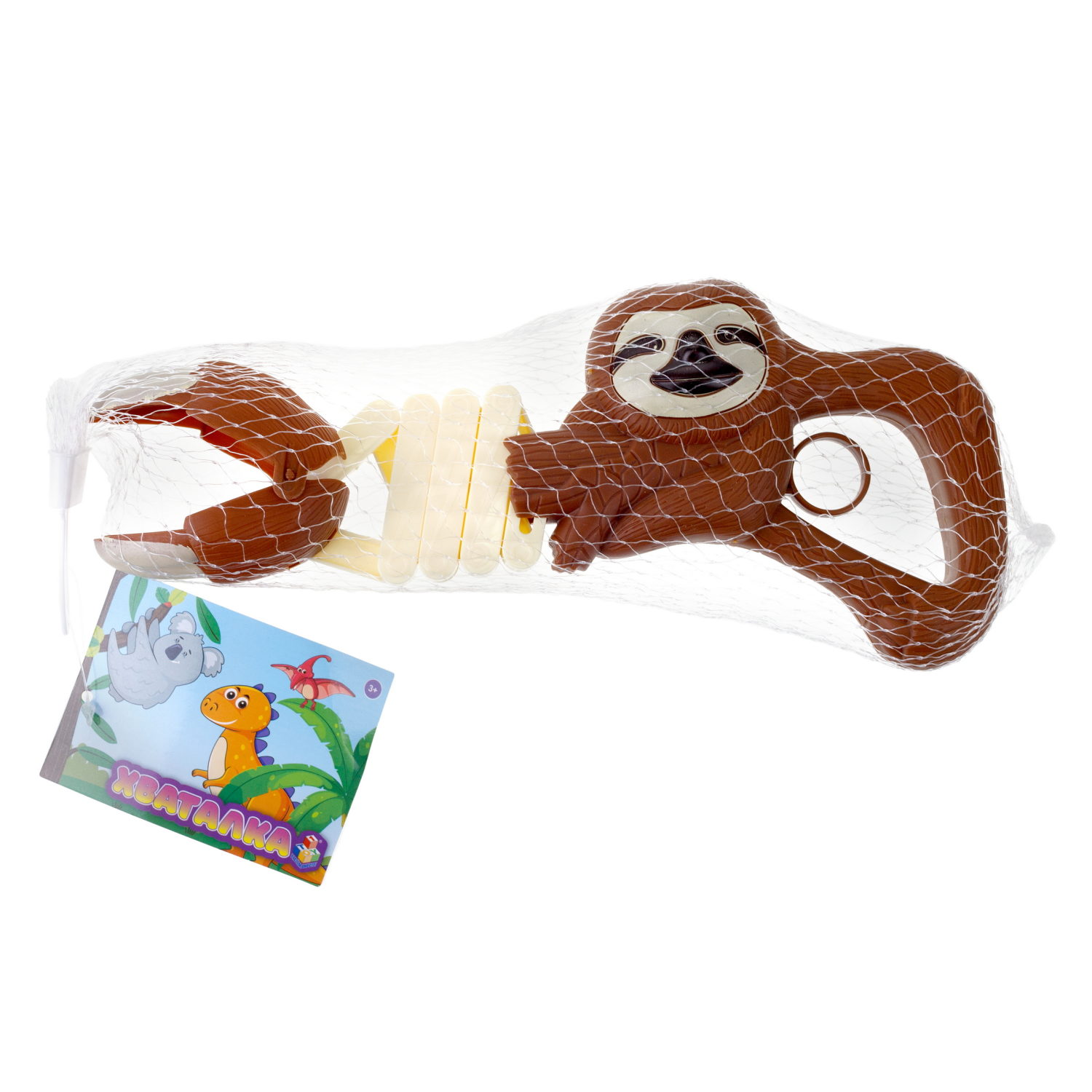 1TOY Хваталка в виде головы животного 24 см., 8 видов в ассорт., бирка, сетка