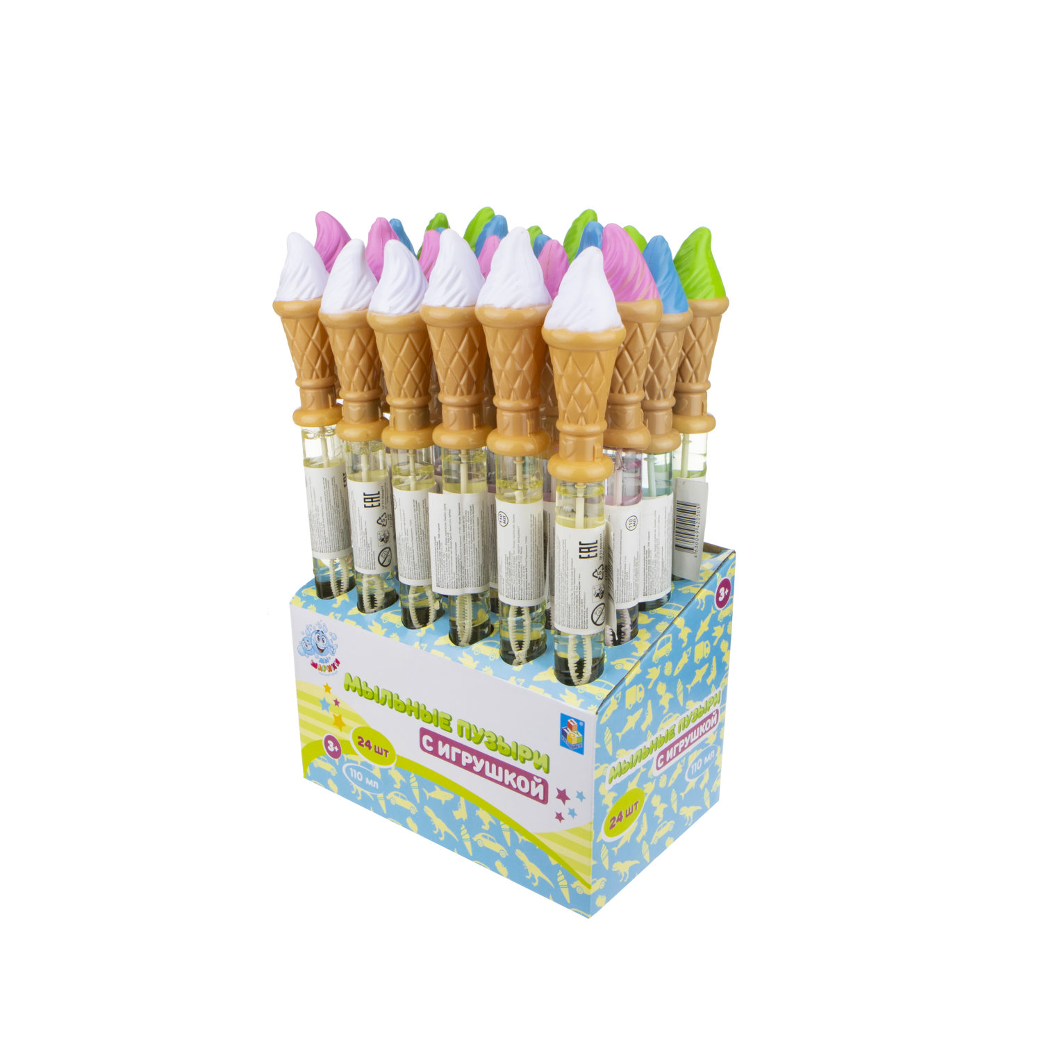 Мыльные пузыри с игрушкой 1TOY Мы-шарики! Мороженое, 110 мл, 4 цвета в ассортименте