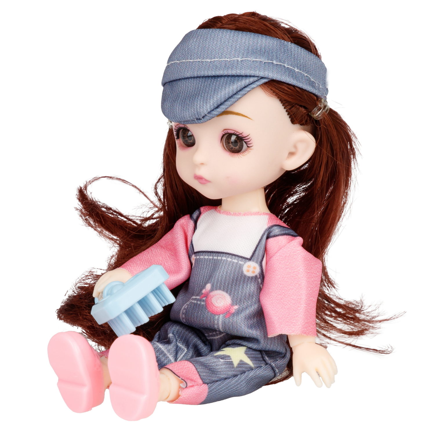 Кукла шарнирная Alisa Kawaii mini 15,2 см, с расчёской, с длинными темными волосами 