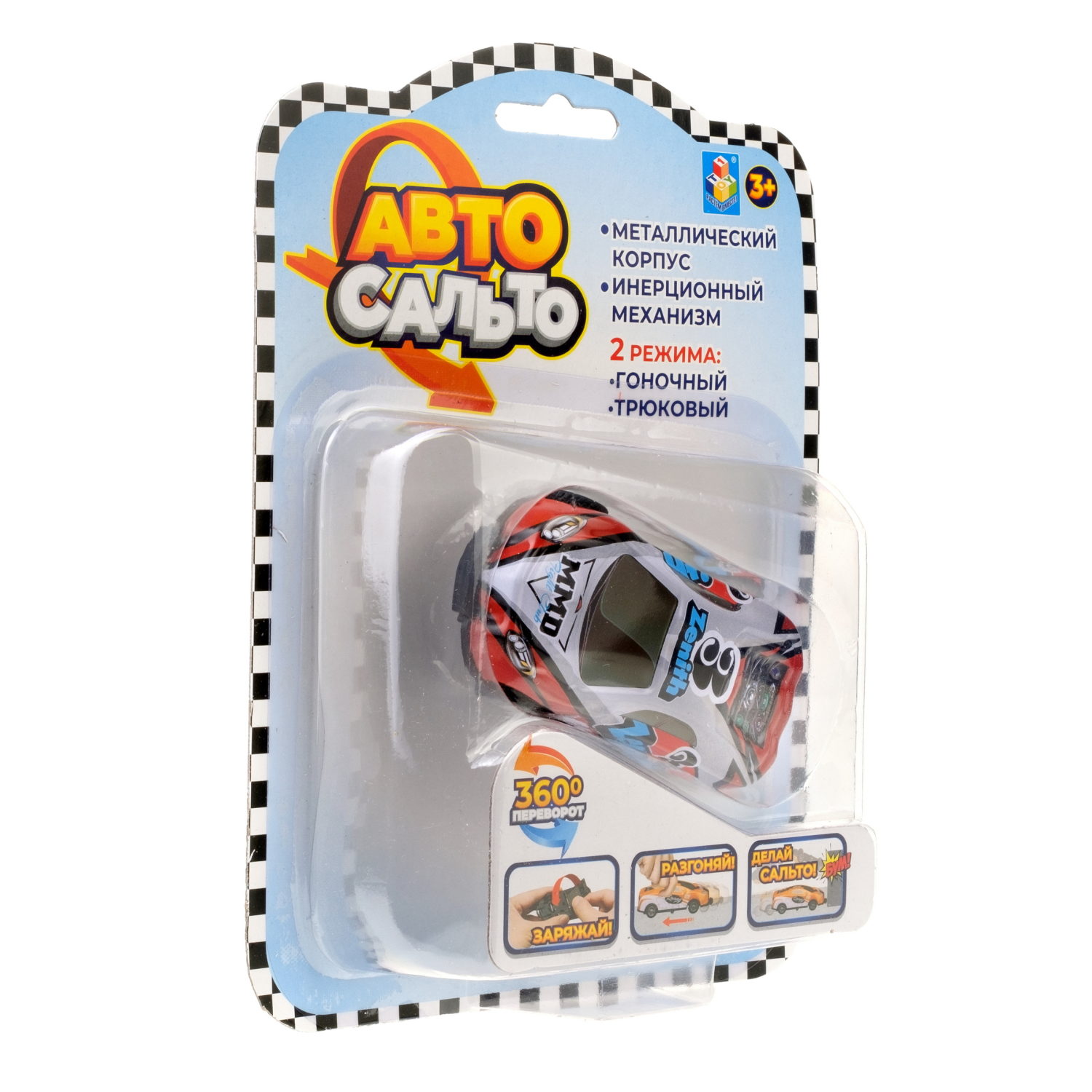 1Toy Авто Сальто, металлическая машинка прыгающая, инерц., 9 см, 1 шт, блистер (в ассорт. 8 видов)