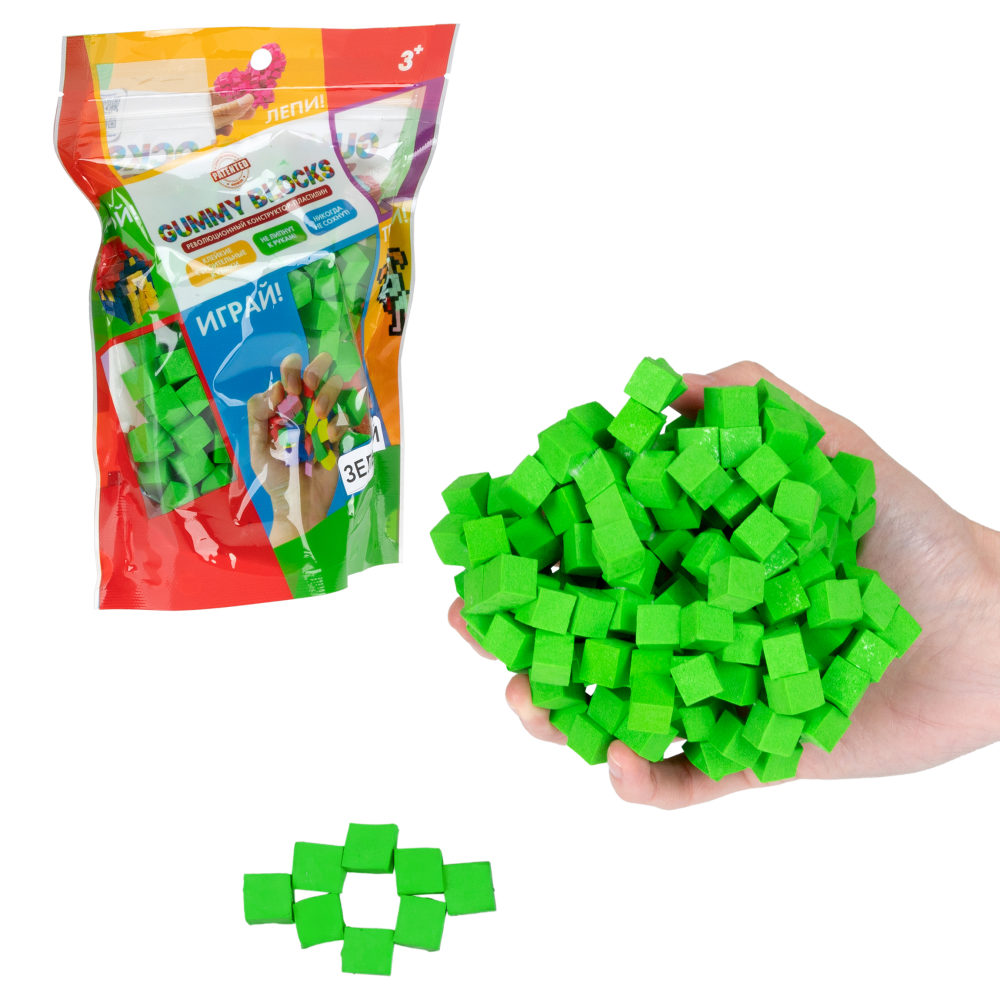 Конструктор-пластилин Gummy Blocks липучка, липкий, мягкий, зеленый