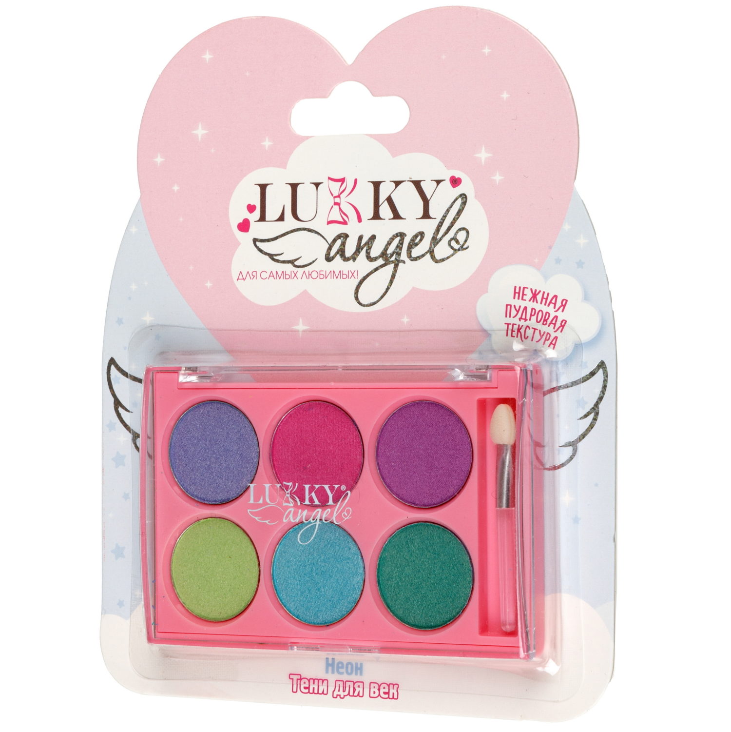 Тени для век детские пудровые Lukky Angel «Неон», 6 цветов, 7,8 г