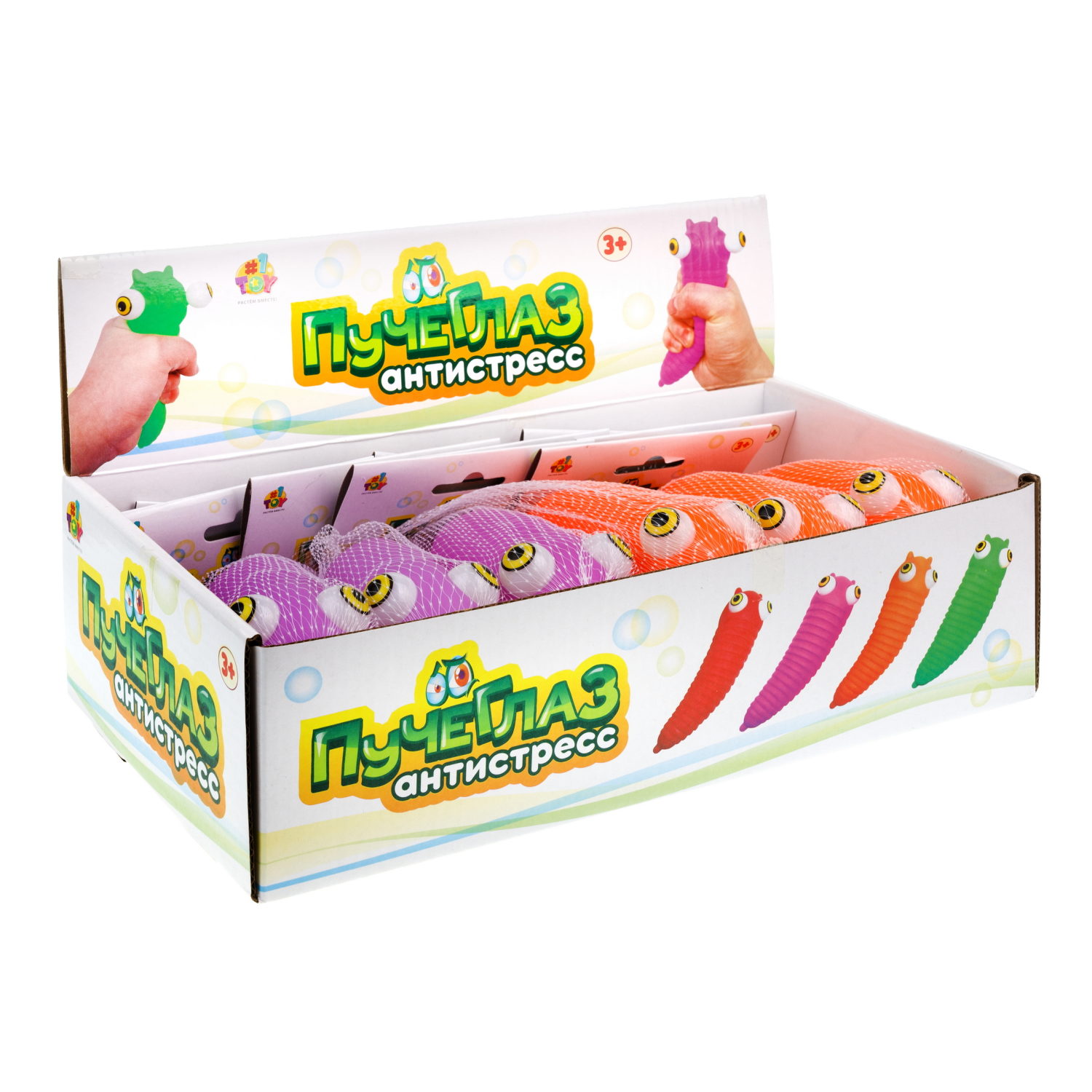 1toy Пучеглаз-антистресс "Слизень" 4,6х4х15 см, 4 вида в ассортименте