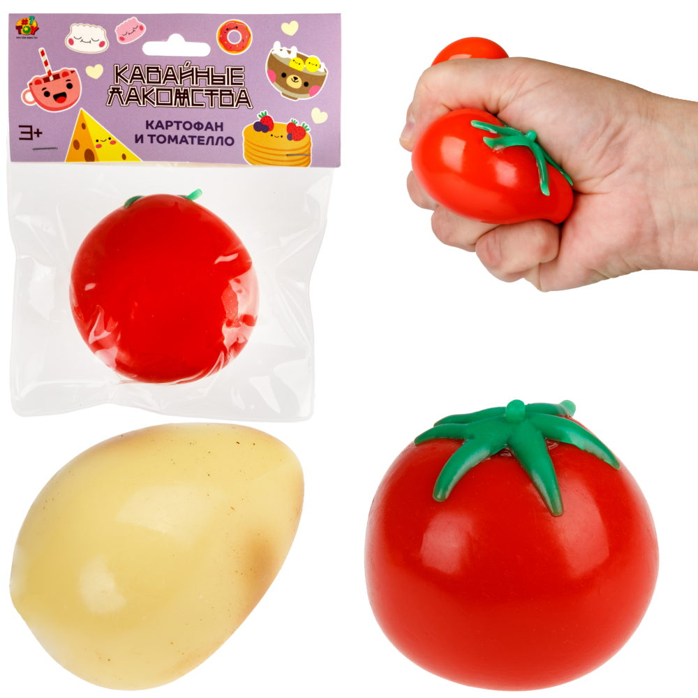 Антистресс-игрушка 1TOY Крутой замес Залиплющ Картофан и Томателло, в ассортименте, 6 см