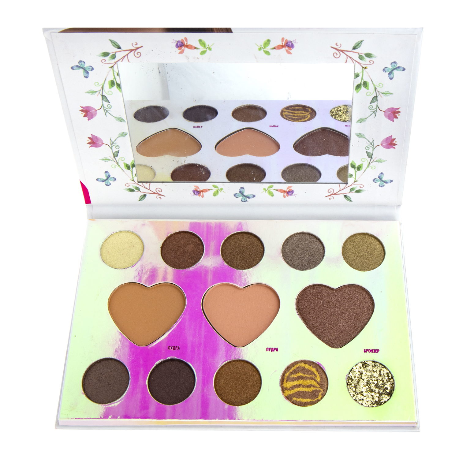 Lukky Choco Brownie палетка для лица и для глаз с зеркалом, 13 цветов, коричневая палитра, пакет