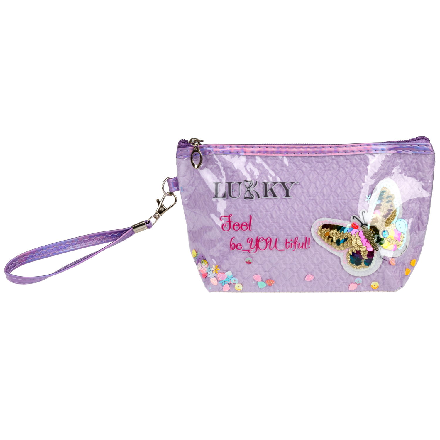Косметичка с вышивкой и подвижными блёстками Lukky Love Butterfly, 22*14*6 см