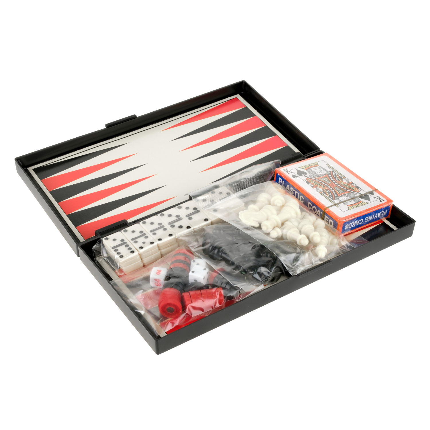 Настольные игры 1TOY 5-в-1 магнитные шахматы, нарды и шашки, домино, карты игральные 36 штук