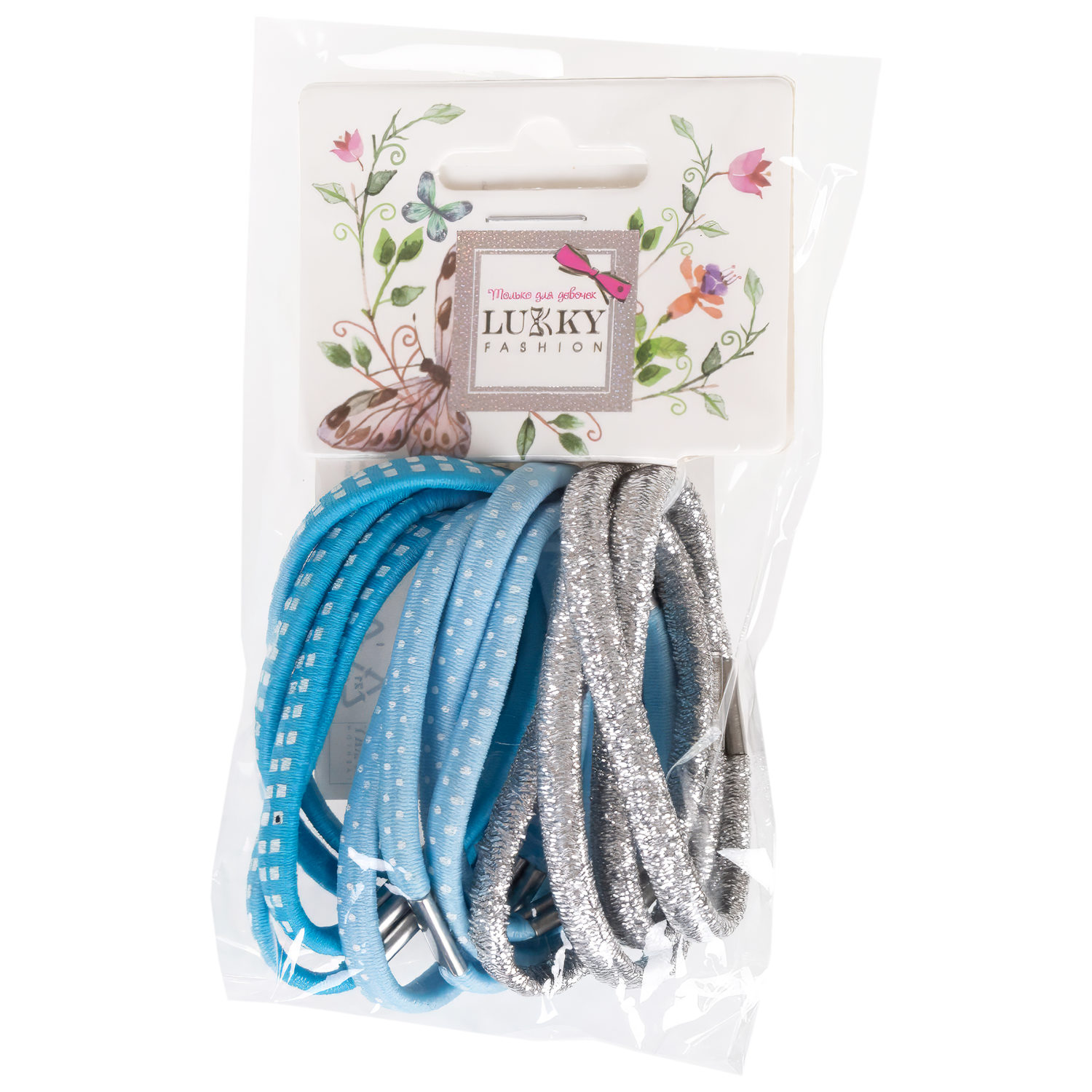 Lukky Fashion набор из 12 резинок д.волос Микс,2 цвета: розовый, голубой, принт микс