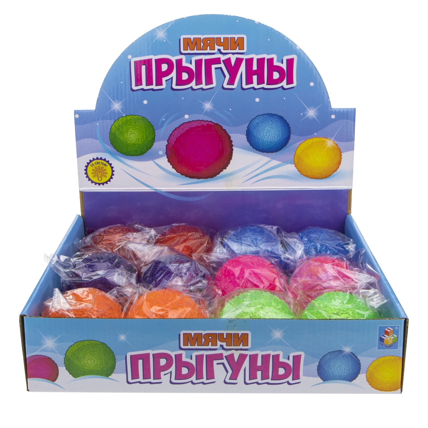 Мячик-прыгун 1TOY снежок, со светом, 6,5 см