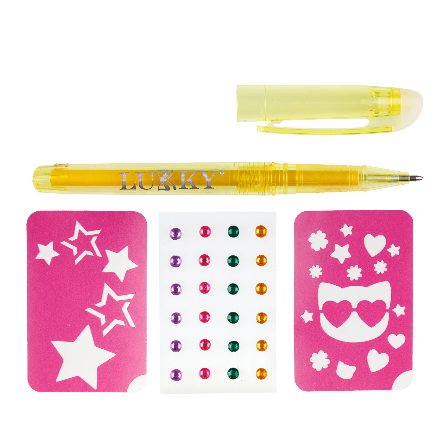 Lukky"Дизайнер-Сет"#4 набор для боди-арта с 1 тату ручкой, трафаретами, стразами для лица и тела, цвет оранж.,блистер