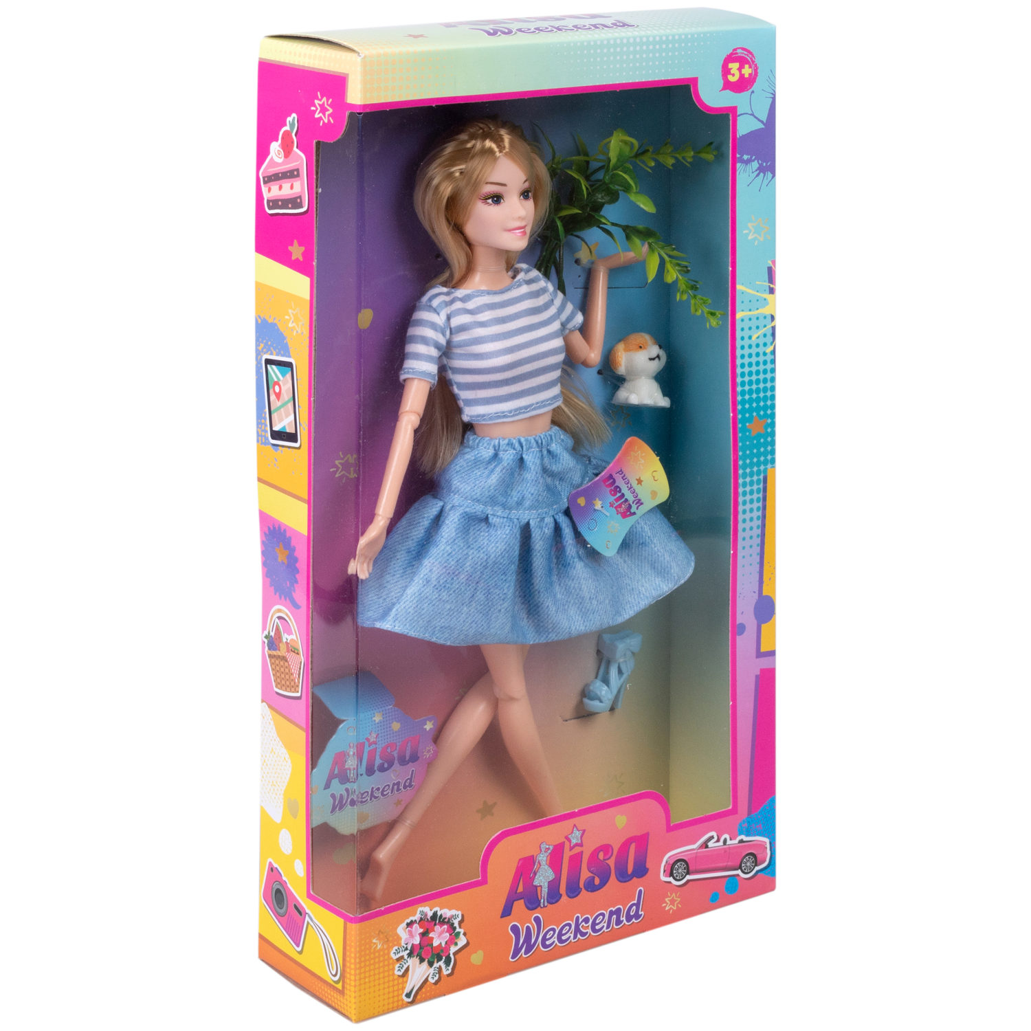 Кукла Alisa Weekend в голубом платье, с аксессуром и питомцем, 29 см