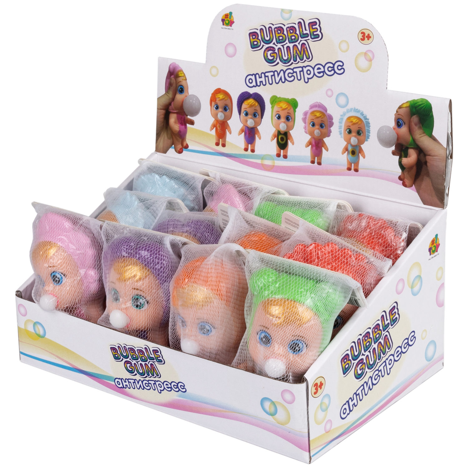 1YOY Bubble Gum-антистресс "Куклы", 6 видов в ассортименте, 7х13 см