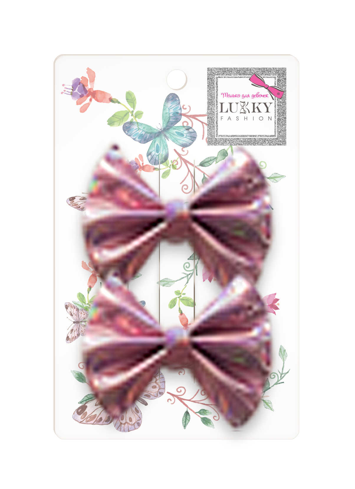 Заколки для волос Lukky Fashion Бантики Голография, детские, для девочки, зажимы, 4 цвета в ассортименте, набор 2 шт.