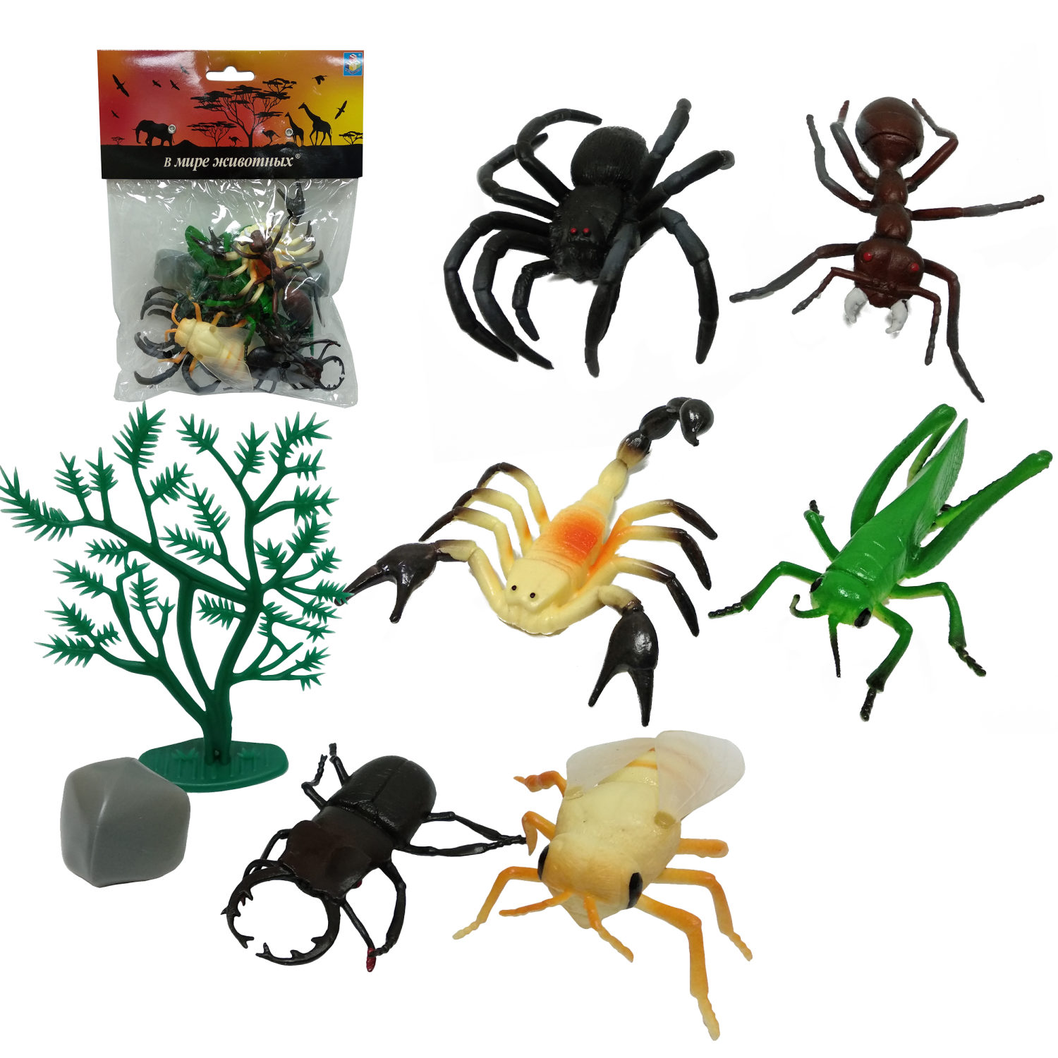 Насекомые для детей 1TOY "В мире животных", игрушки фигурки, 10 шт., 17 см