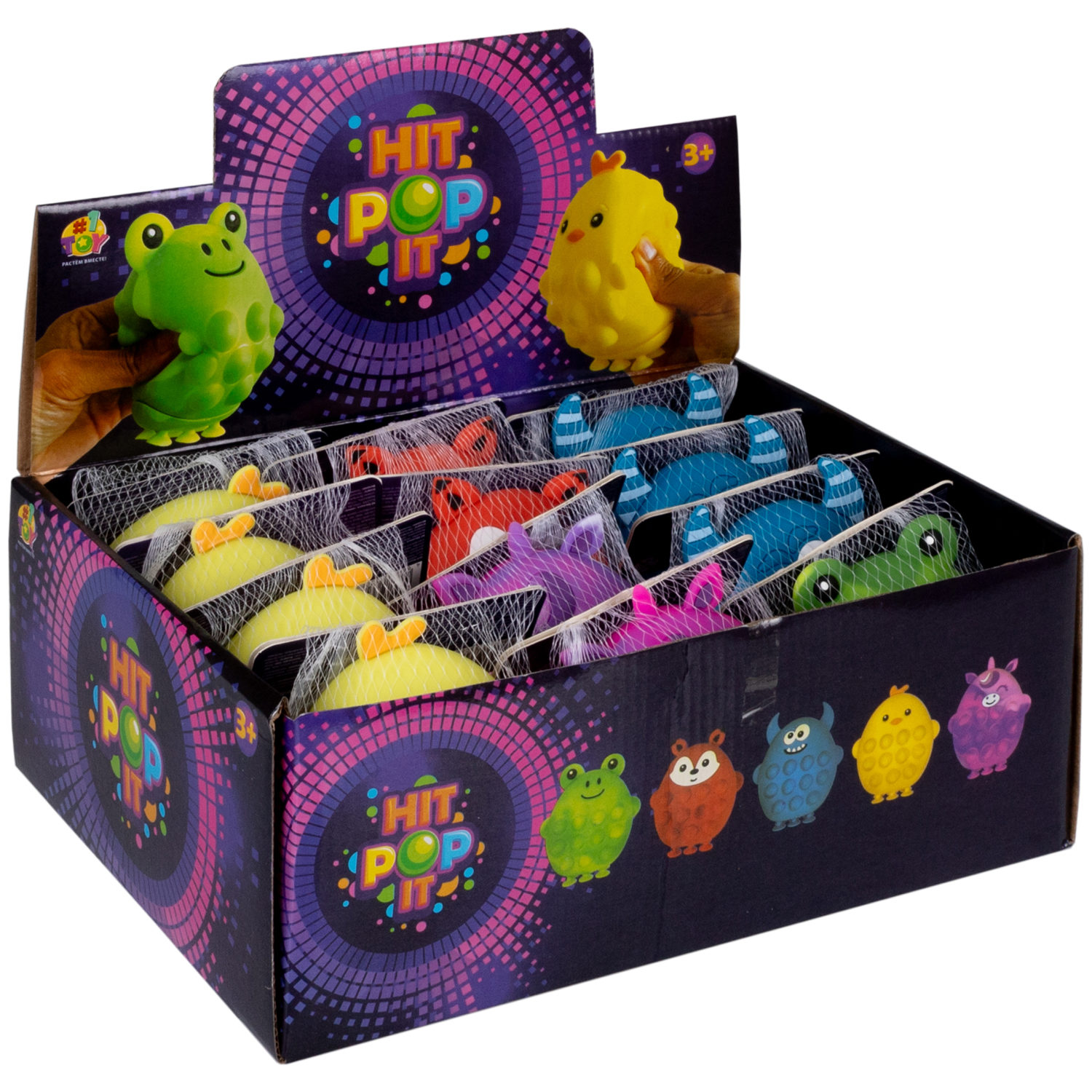 1TOY Жмяка Hit Pop It "Животные" 11х9х5 см, 5 видов на присосках в ассортименте