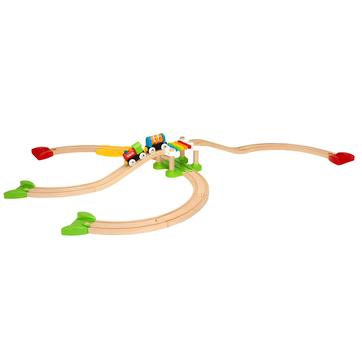 Деревянная железная дорога BRIO, поезд детский на рельсах - паровозик на магнитах, игрушки для малышей, 18 элементов